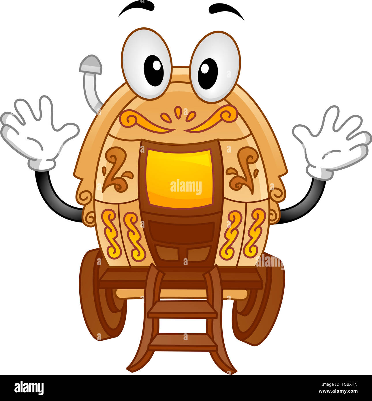 Mascot Illustration d'une roulotte en agitant les bras Banque D'Images