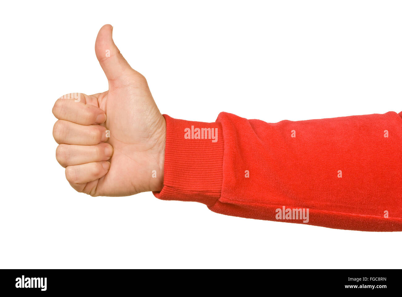 Thumbs Up avec manchon rouge Banque D'Images