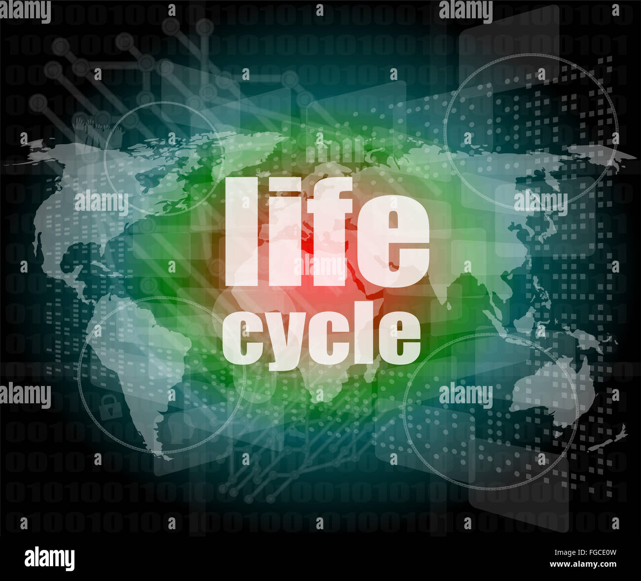 Mots clés du cycle de vie sur l'écran tactile numérique Banque D'Images