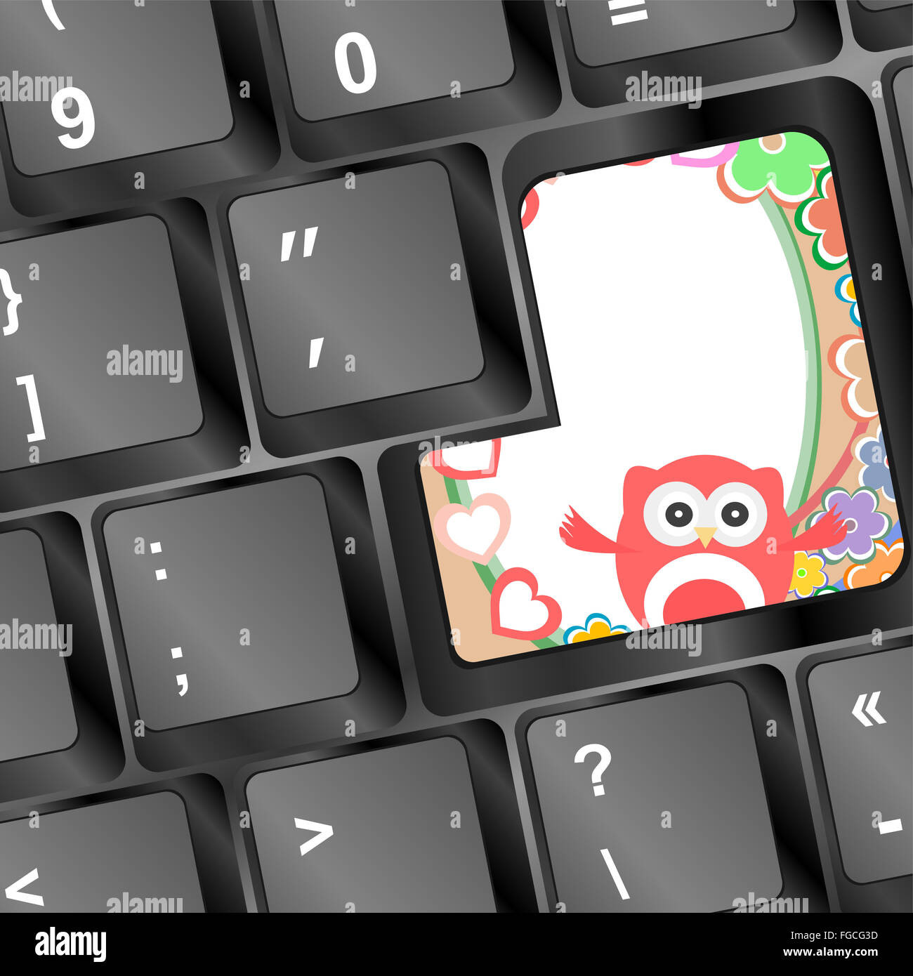 Owl sur clavier de l'ordinateur clé avec coeurs d'amour Banque D'Images