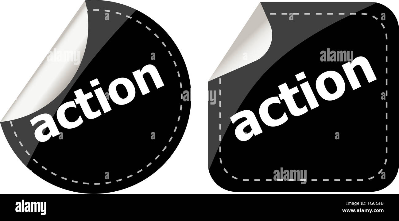 Autocollants noir d'action défini, le bouton-icône Banque D'Images