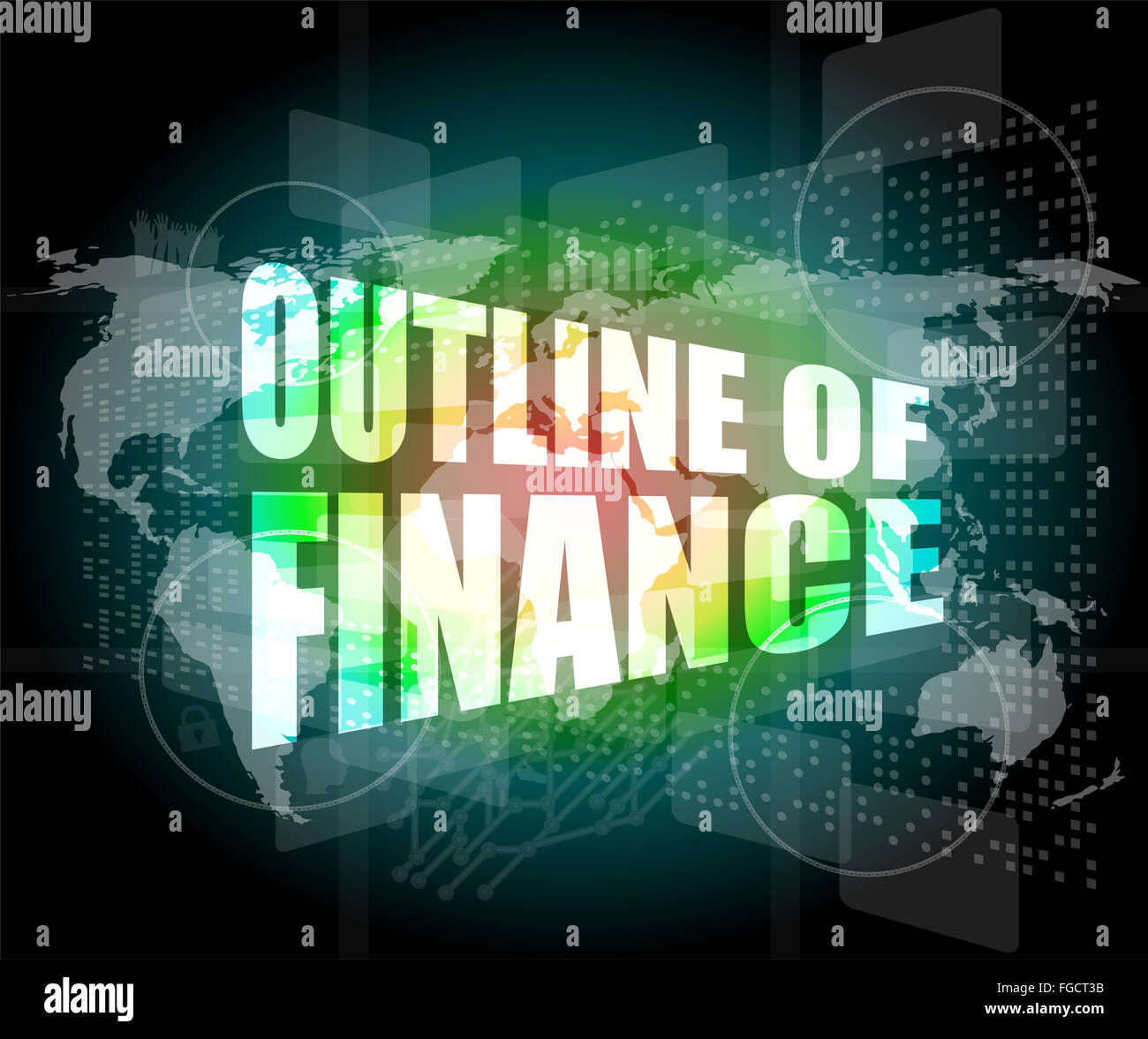 Aperçu des finances mots on digital touch screen interface Banque D'Images