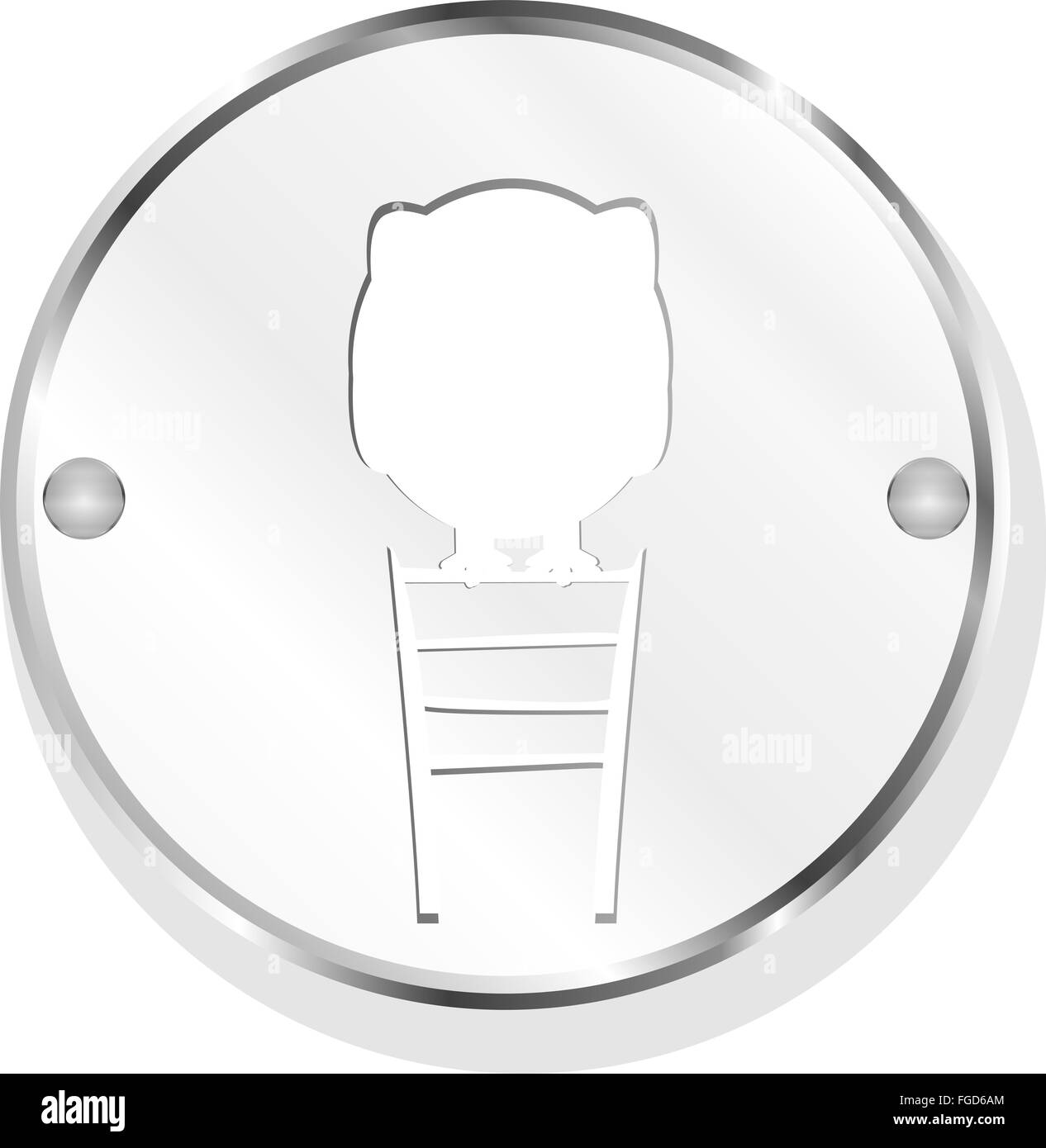 Bouton avec owl sur escaliers isolated on white Banque D'Images