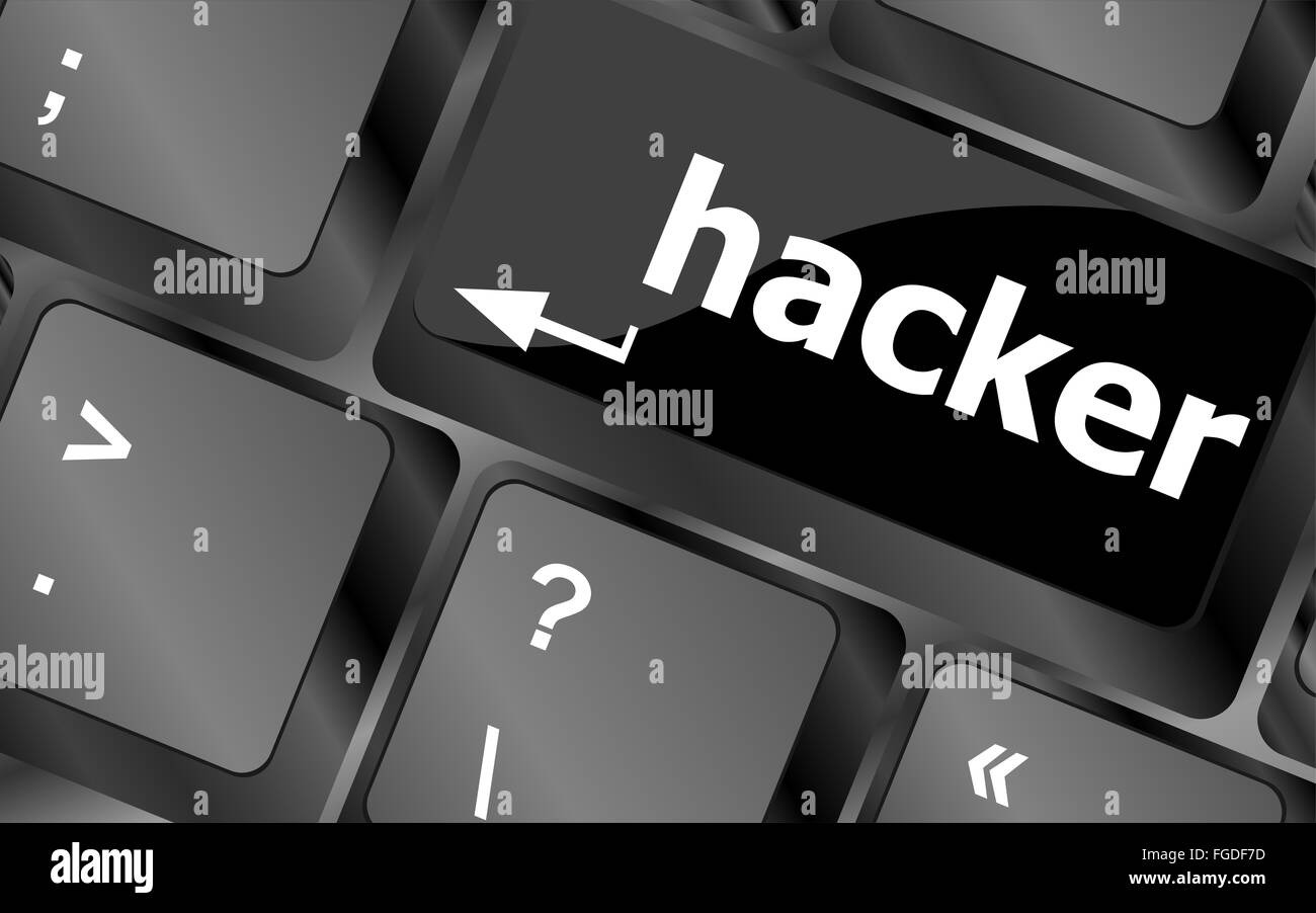 Mot hacker sur le clavier, l'attaque, le concept de terrorisme internet Banque D'Images