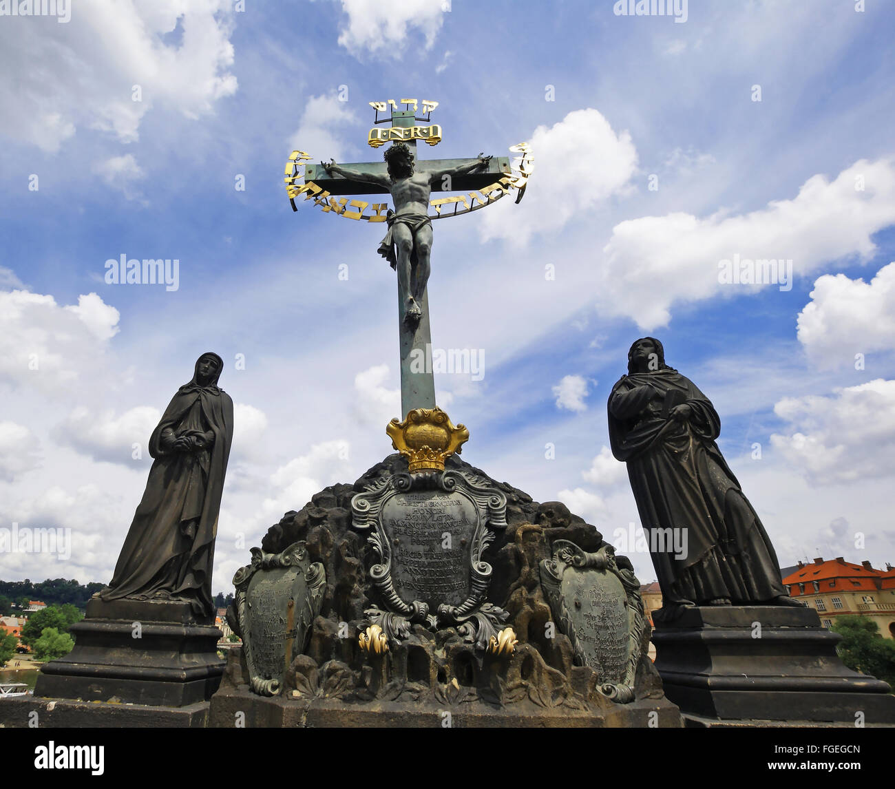 Calvaire sculpture sur le pont Charles à Prague Banque D'Images