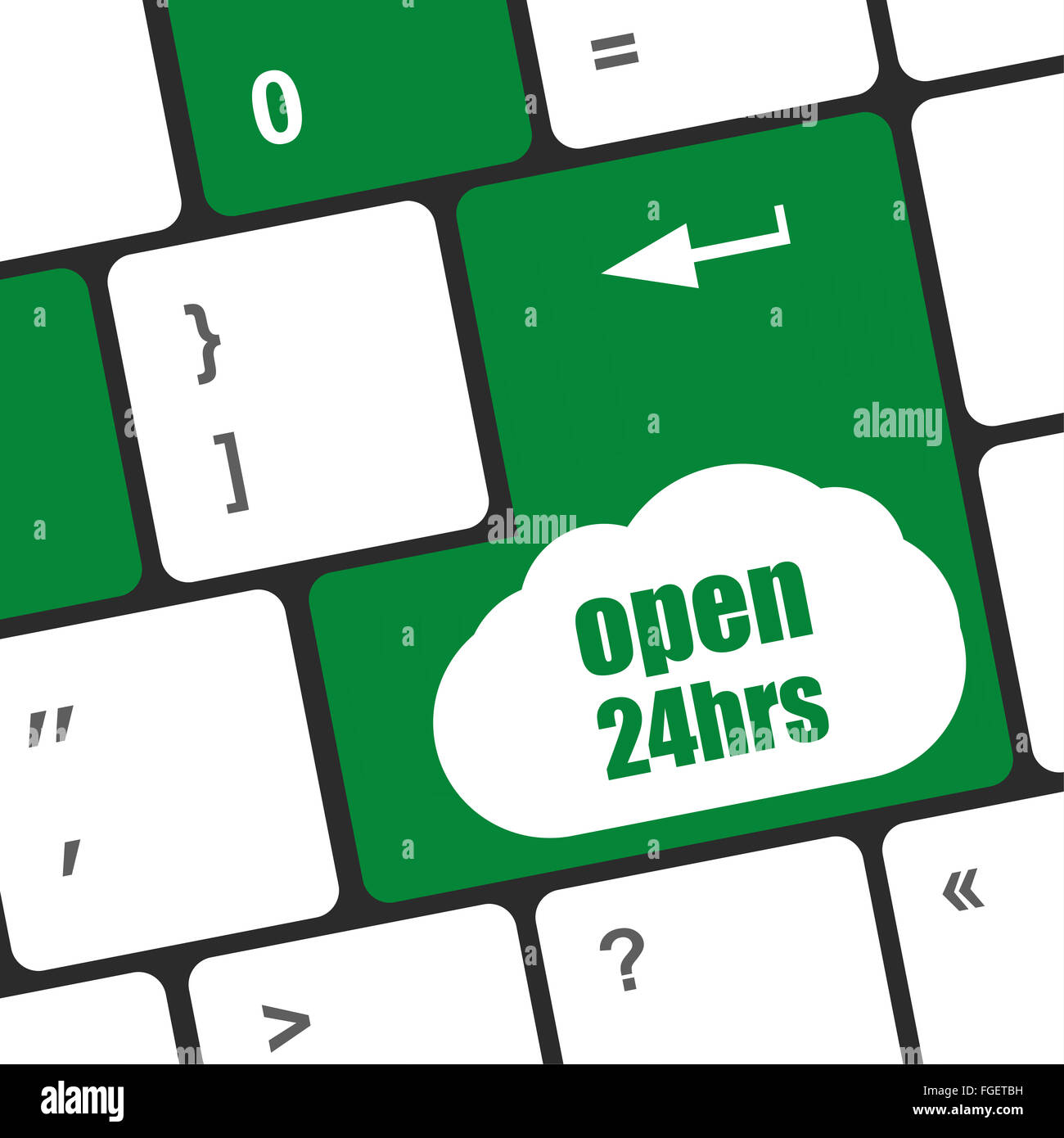 Clavier d'ordinateur avec touches ouvert 24 heures, concept d'entreprise Banque D'Images