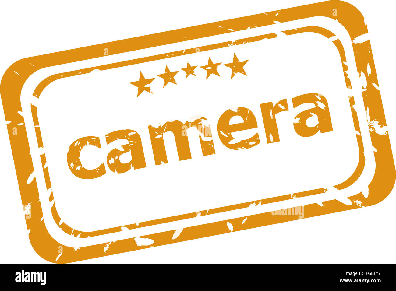 Timbres en caoutchouc sur l'appareil photo sur un fond blanc Banque D'Images
