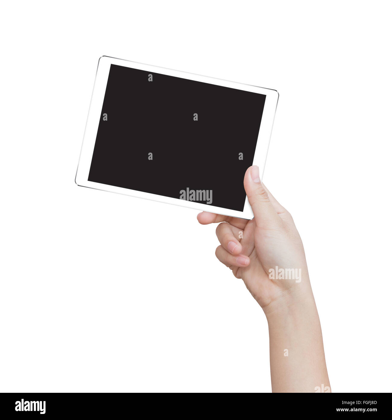 La main féminine holding digital tablet patch clipping isolés à l'intérieur de l'image ajouter facilement des données d'image Banque D'Images