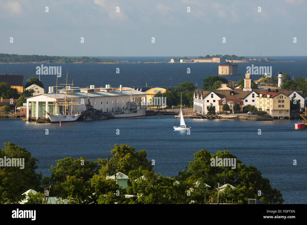 Vue sur Marinmuseum naval museum et national Kungsholms Fort, Karlskrona, Blekinge, sud de la Suède, Suède, Scandinavie, Europe Banque D'Images
