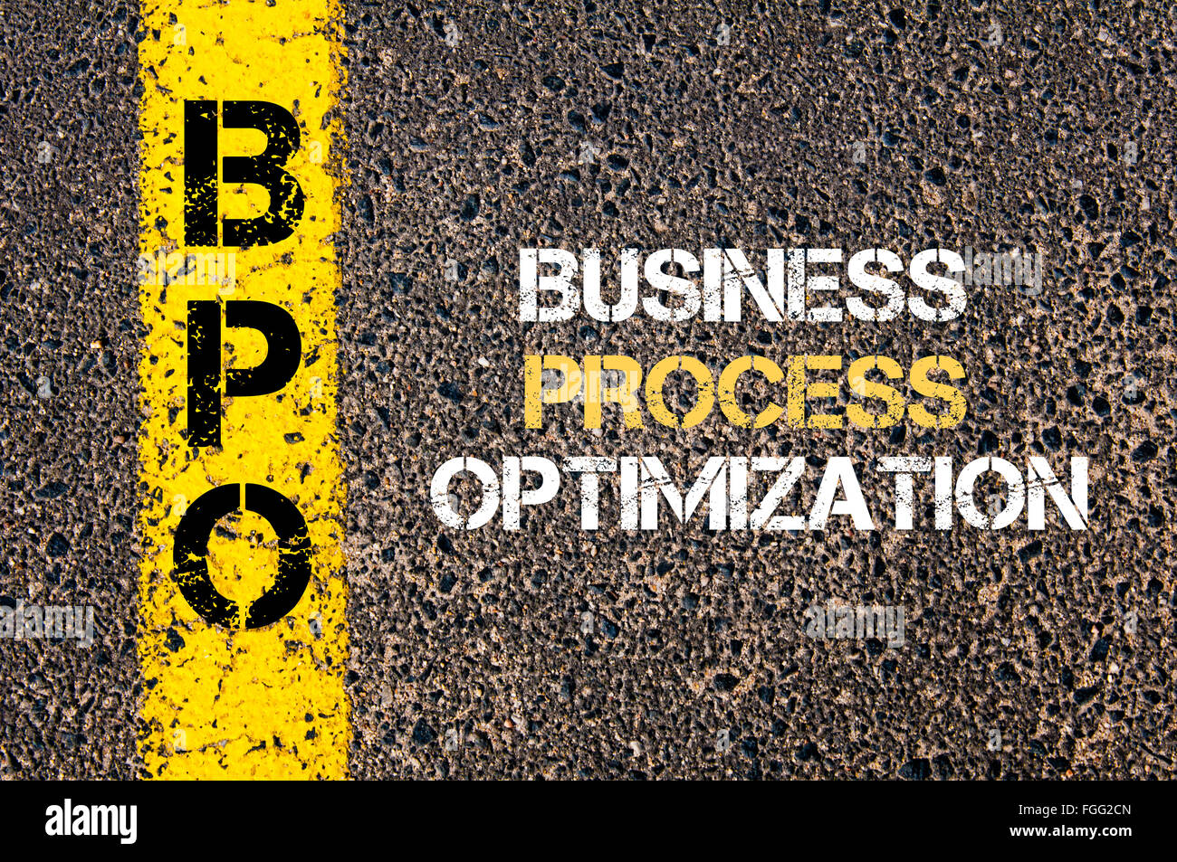 Image Concept d'activité BPO Acronyme l'optimisation des processus d'affaires écrit plus de signalisation ligne de peinture jaune Banque D'Images
