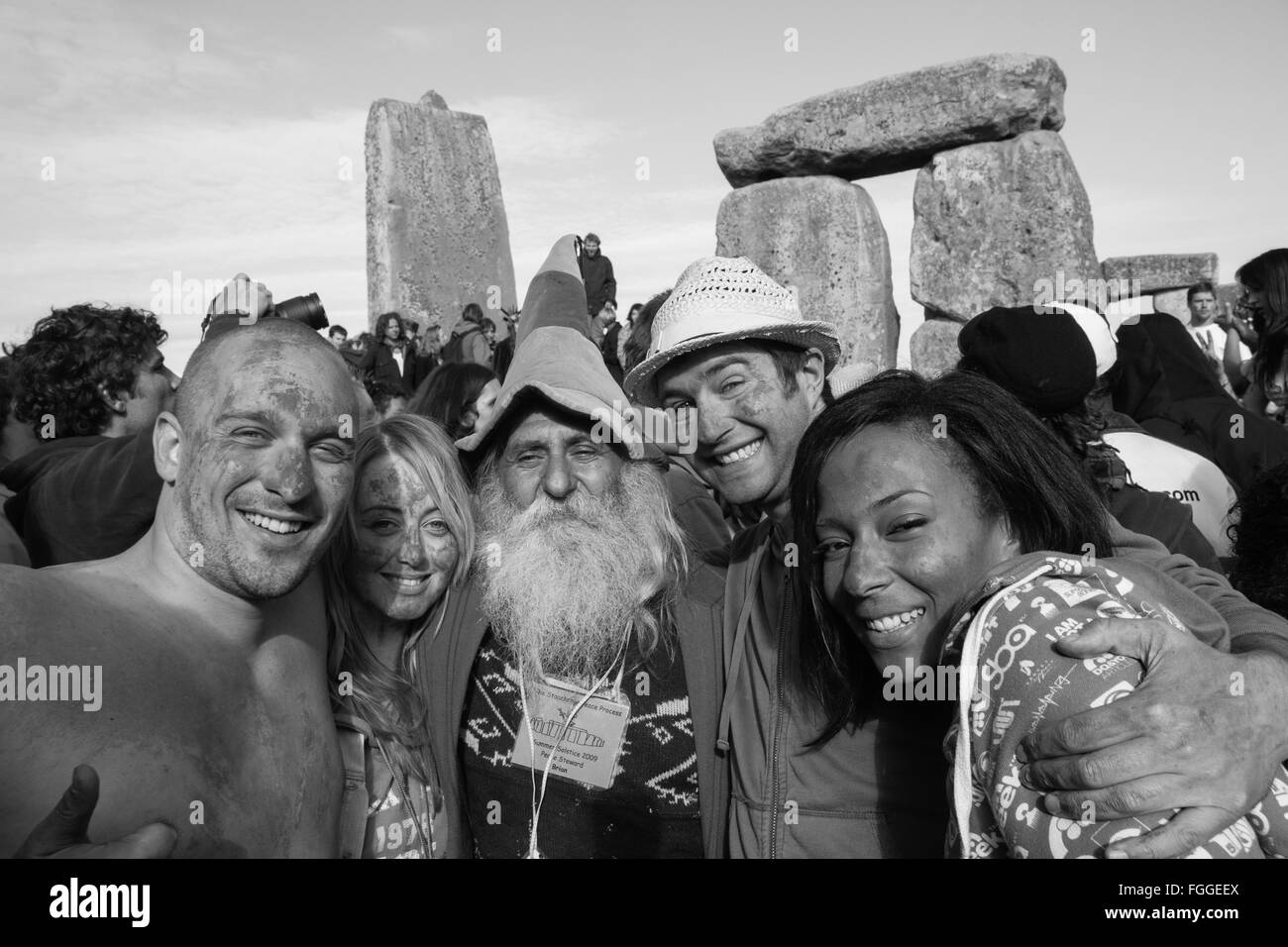 Stonehenge, Solstice d'été lever du soleil,juin Wiltshire, Angleterre, Banque D'Images