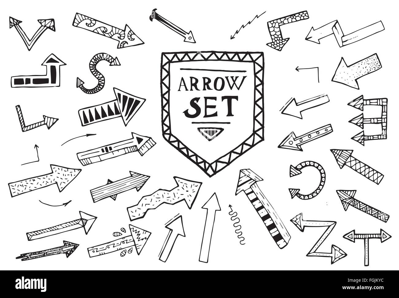 Flèche à la main icons set isolé sur fond blanc. Vector Illustration. L'éducation ou concept d'entreprise. Illustration de Vecteur