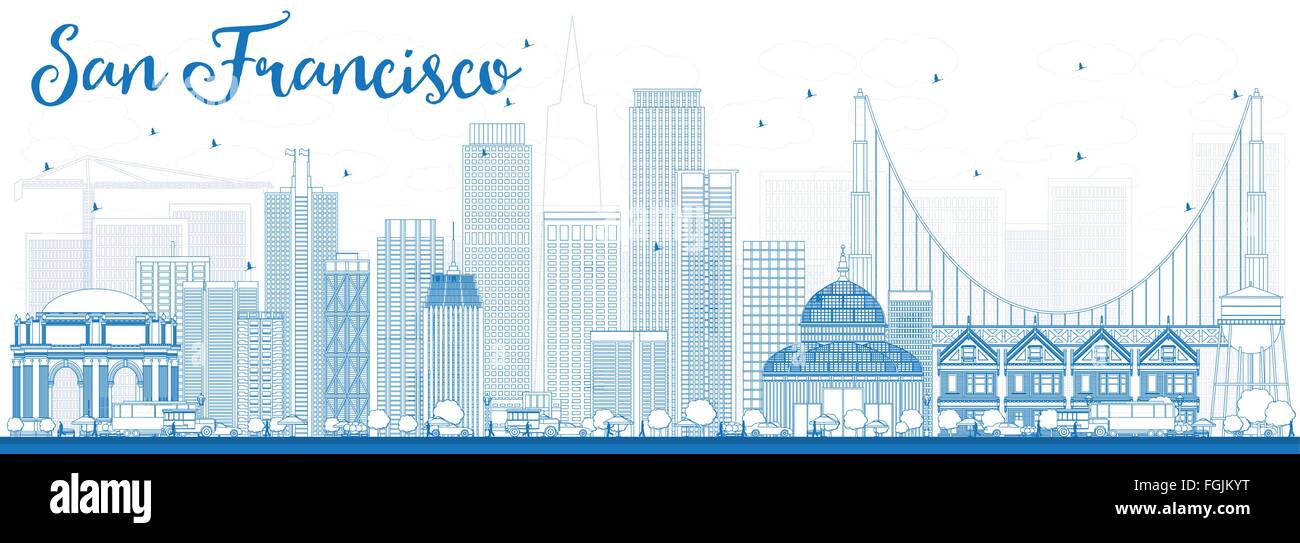 San Francisco contour bleu horizon avec les bâtiments. Vector Illustration. Les voyages d'affaires et de tourisme avec Concept Modern Building Illustration de Vecteur