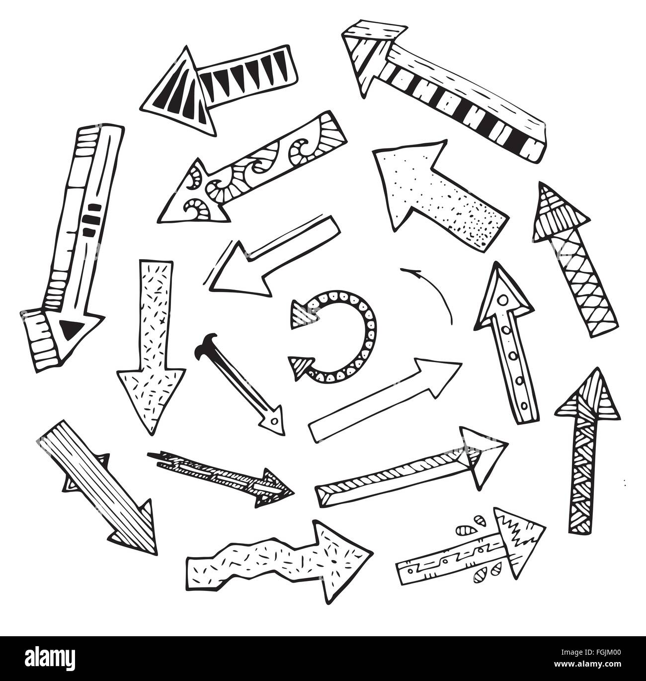 Hand drawn icons set flèche isolé sur fond blanc. Vector Illustration. L'éducation ou concept d'entreprise. Illustration de Vecteur