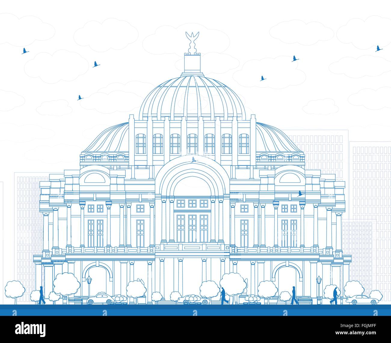 Décrire les Fine Arts Palace/Palacio de Bellas Artes de Mexico, Mexique. Vector illustration. Illustration de Vecteur