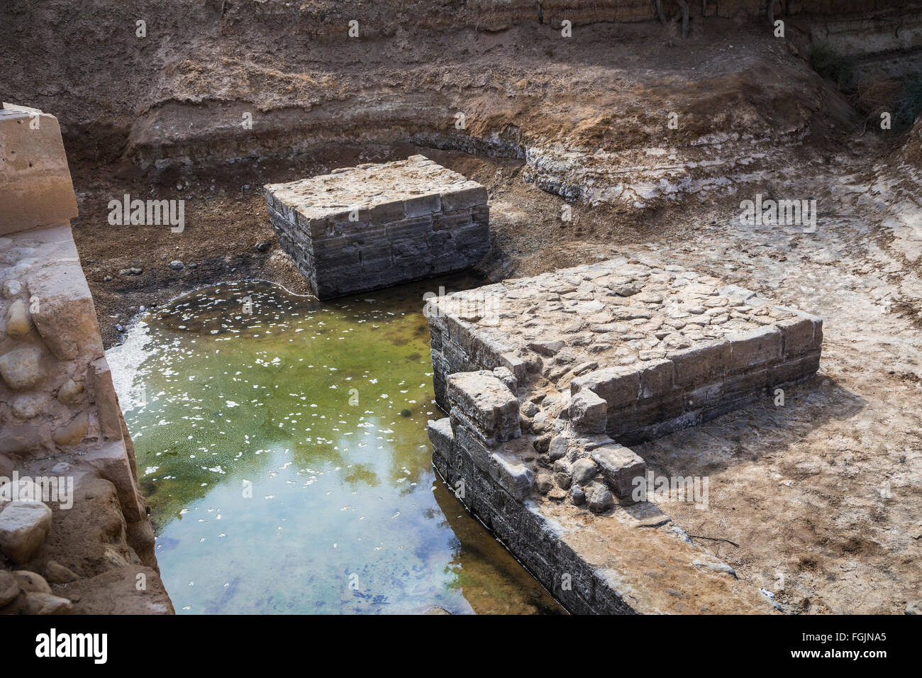 Les vestiges d'une église à Béthanie au delà du Jourdain, site du baptême de Jésus, Royaume hachémite de Jordanie, Moyen-Orient. Banque D'Images