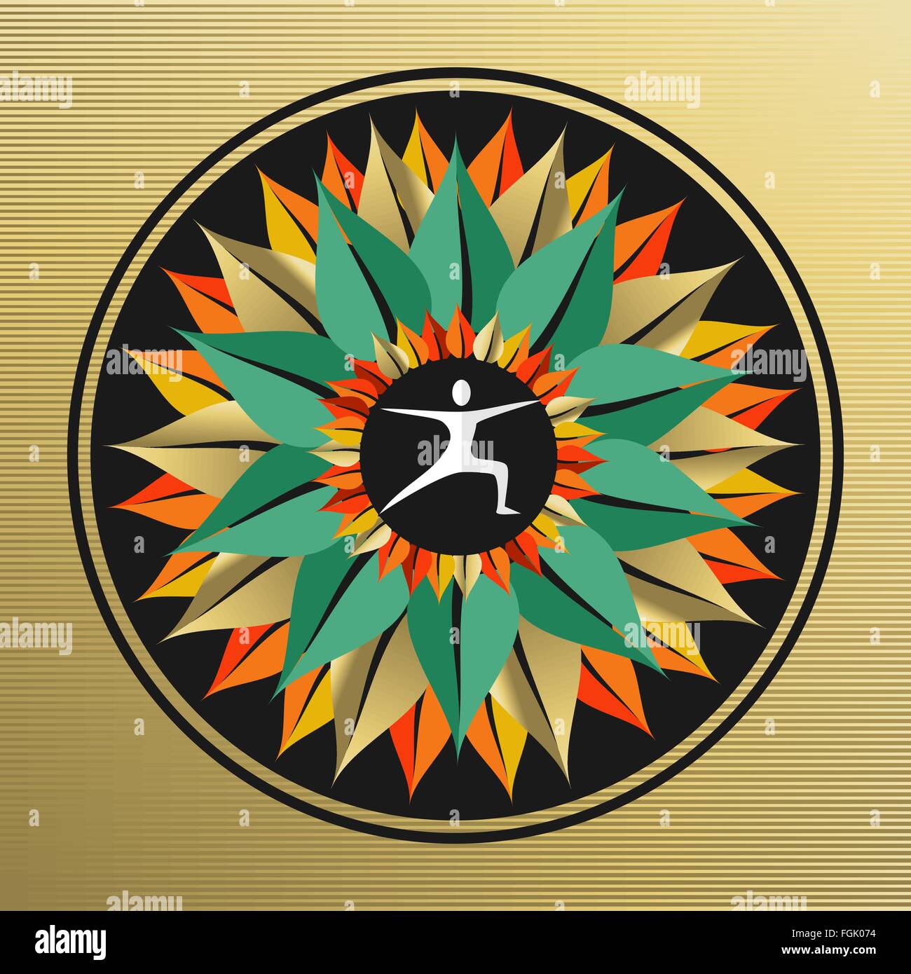 Mandala design avec les feuilles des arbres et silhouette faisant yoga pose dans le centre, concept illustration. Vecteur EPS10. Illustration de Vecteur