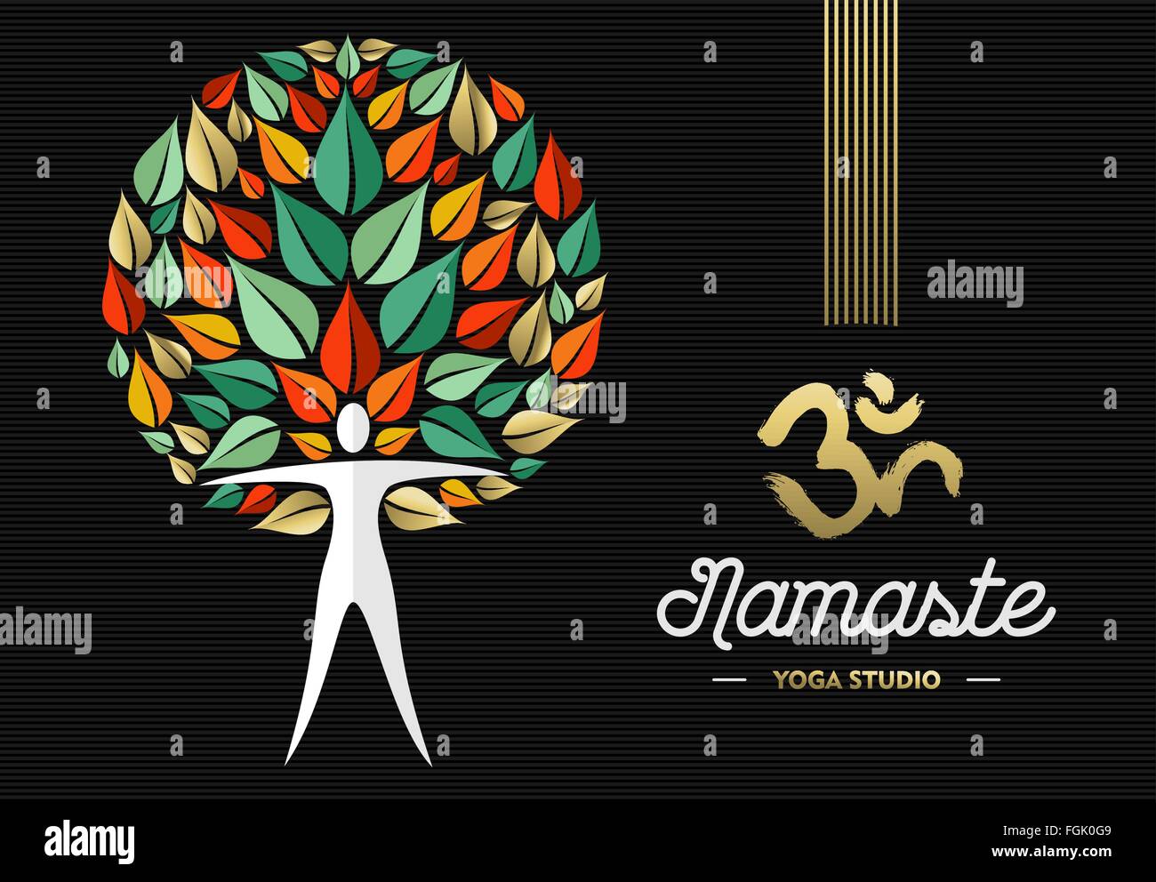 Corps silhouette concept avec la nature et la feuille d'éléments de la culture indienne pour un studio de yoga. Vecteur EPS10. Illustration de Vecteur