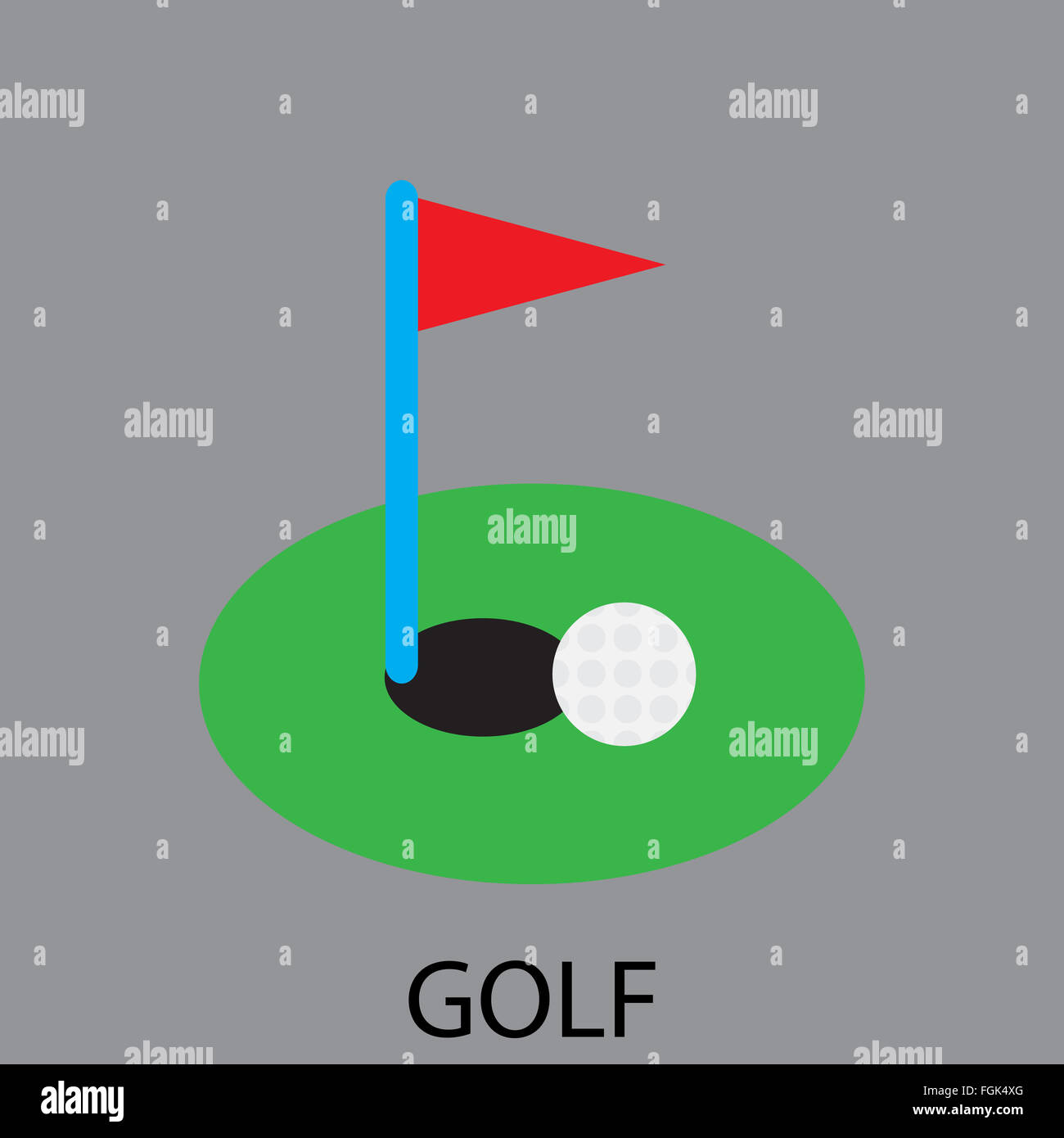 Golf sport icône. Cours de golf, balle de golf, club de golf, swing de golf, golf, jeu de sport, logo et drapeau trou, stick golf, passe-temps Banque D'Images
