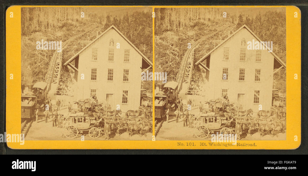 Une photographie de Kilburn Brothers montrant le Mt. Washington Railroad, mettant en évidence la pente raide et le paysage pittoresque. Banque D'Images