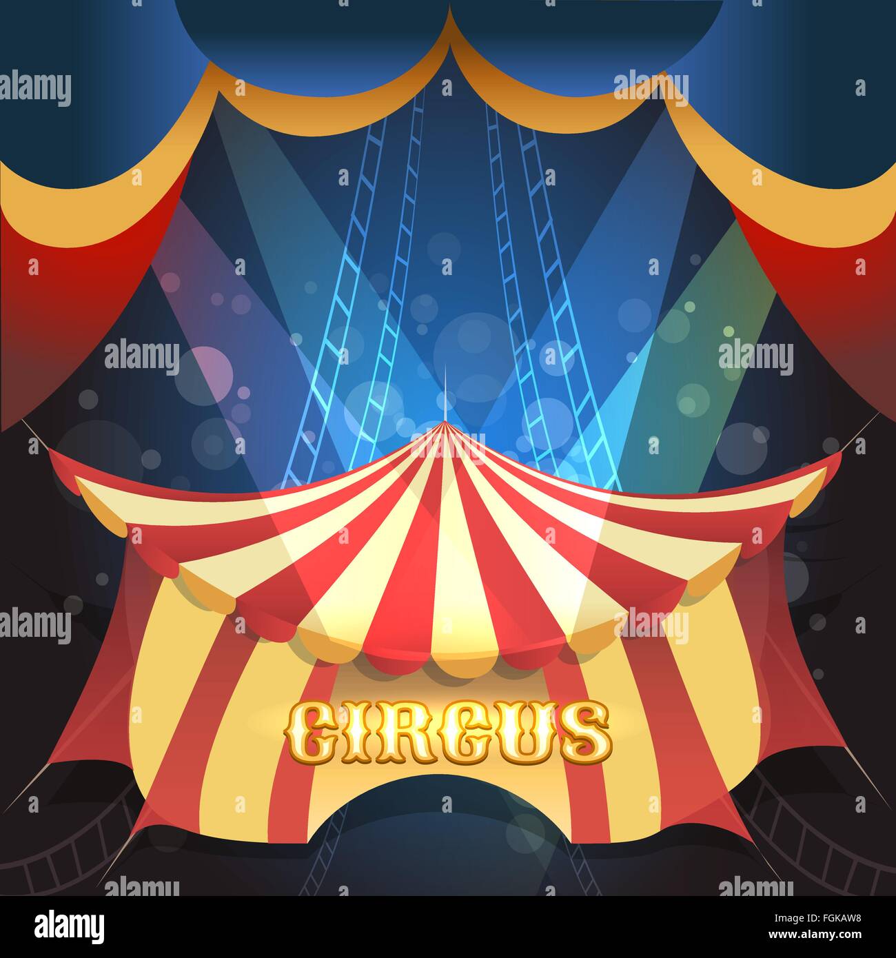 Illustration avec le spectacle de cirque tente et scène feux. Gratuitement police utilisée. Illustration de Vecteur