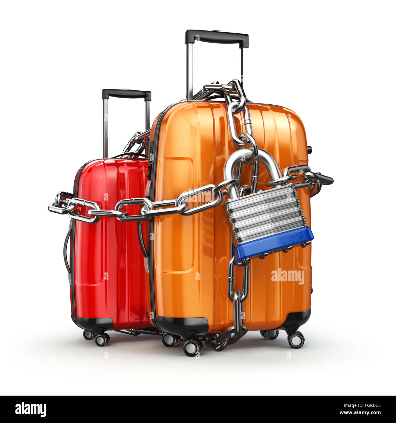 Assurance avec chaîne et cadenas. La sécurité et la sécurité des bagages ou  de fin de voyager concept. 3d Photo Stock - Alamy