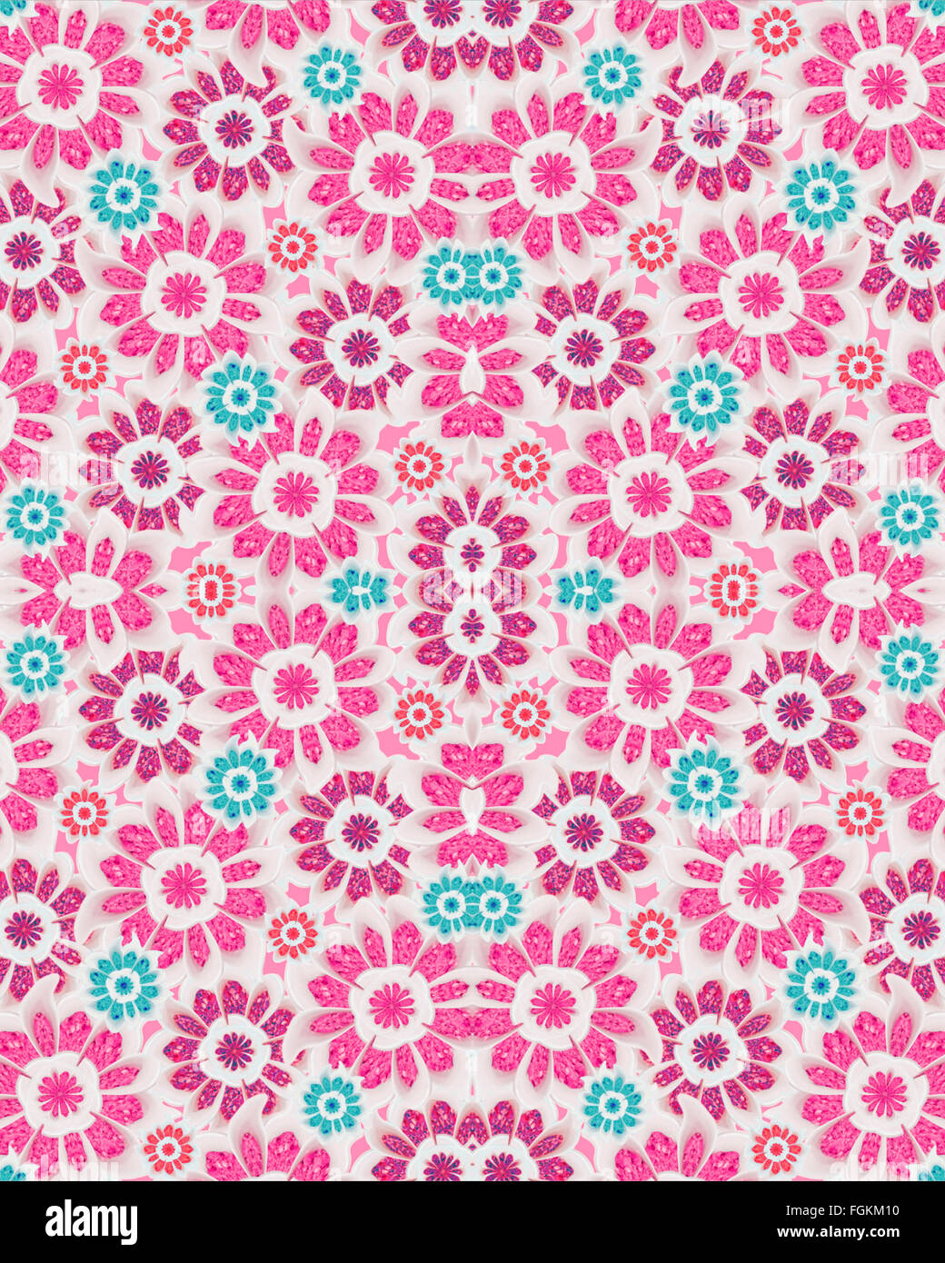 Belles fleurs stylisées motif design en rose et transparente des couleurs cyan. Banque D'Images