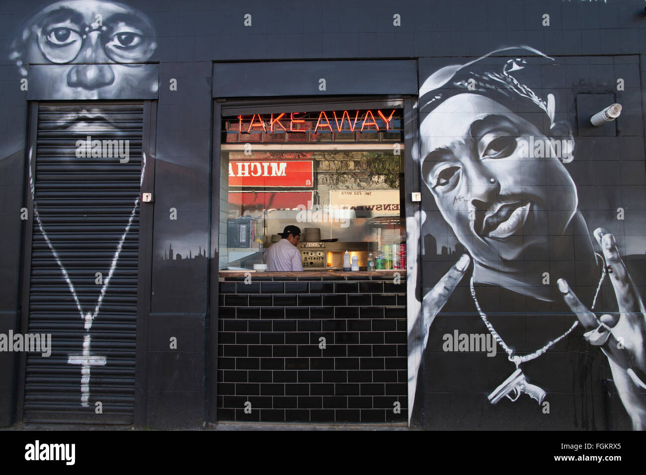 Chip Shop BXTN, Hip-hop et du poisson à thème friterie à Brixton, servant du poisson frais et des plats de fruits de mer, dans le sud de Londres, Angleterre, RU Banque D'Images