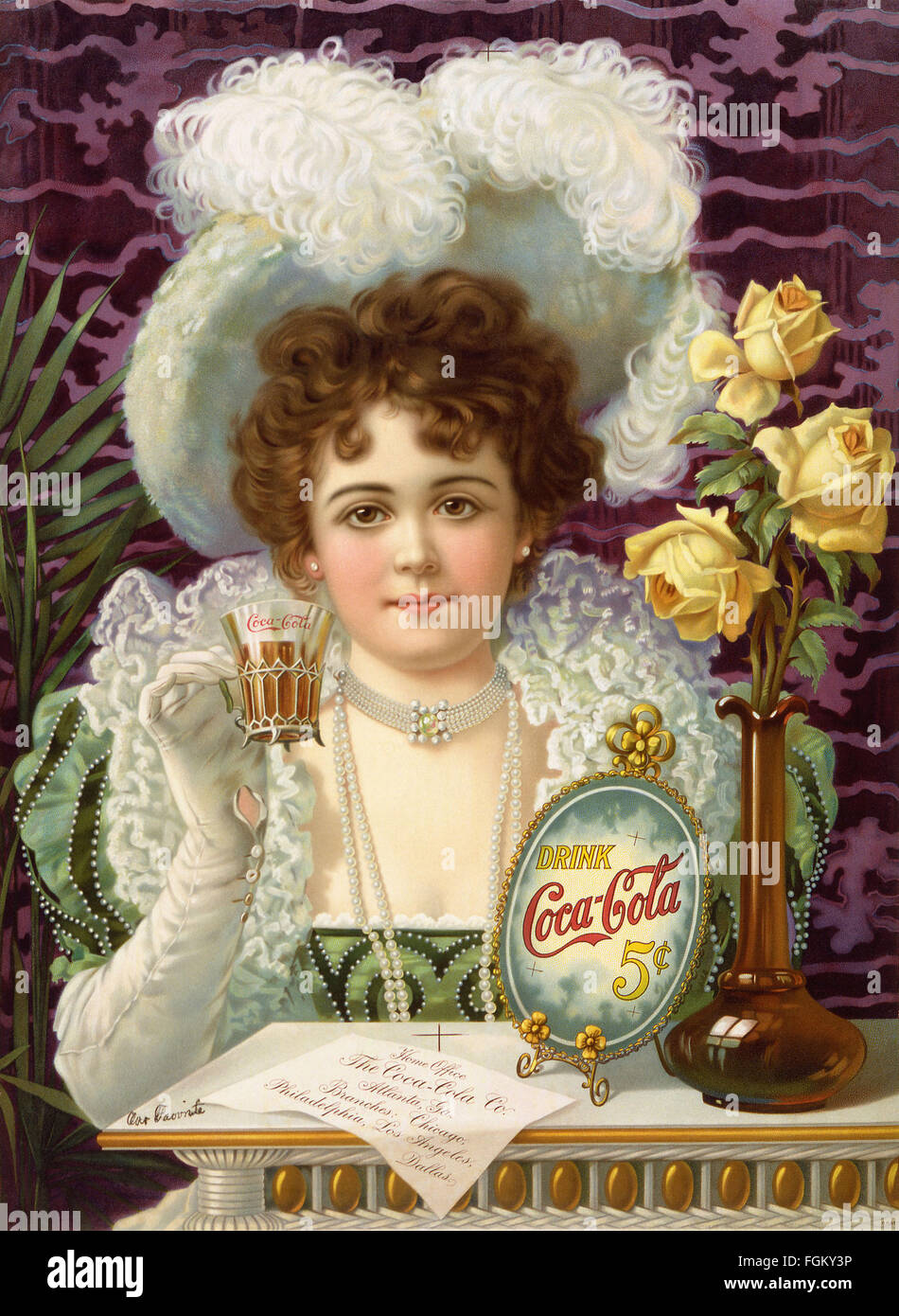 Le COCA-COLA annonce lithographique vers 1895. Le modèle est Hilda Clark (1872-1932) qui est apparu sur de nombreux produits Coca-Cola et annonces. Bibliothèque du Congrès des Etats-Unis Photo Banque D'Images