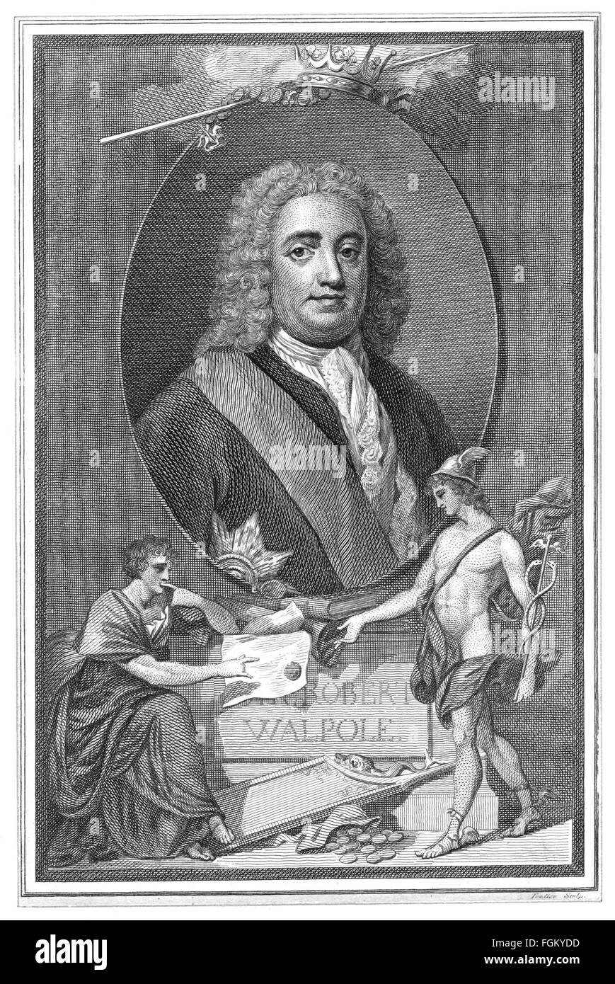 ROBERT WALPOLE (1676-1745) Homme d'État britannique dans une gravure 1730 pendant qu'il était en poste en tant que premier Premier ministre de Grande-Bretagne Banque D'Images