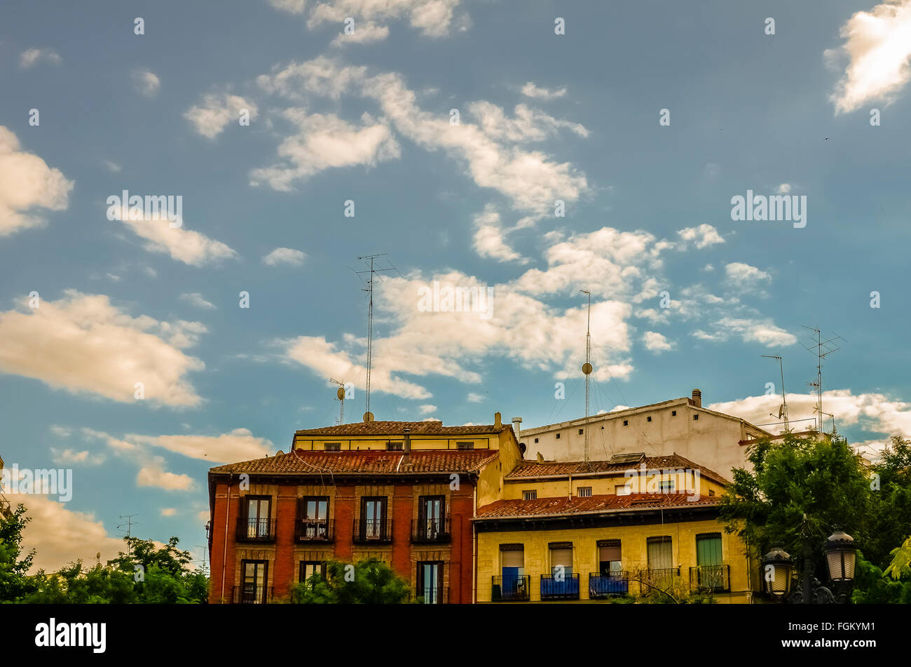 Vue d'une des maisons avant de Olavide square, Madrid, Espagne Banque D'Images
