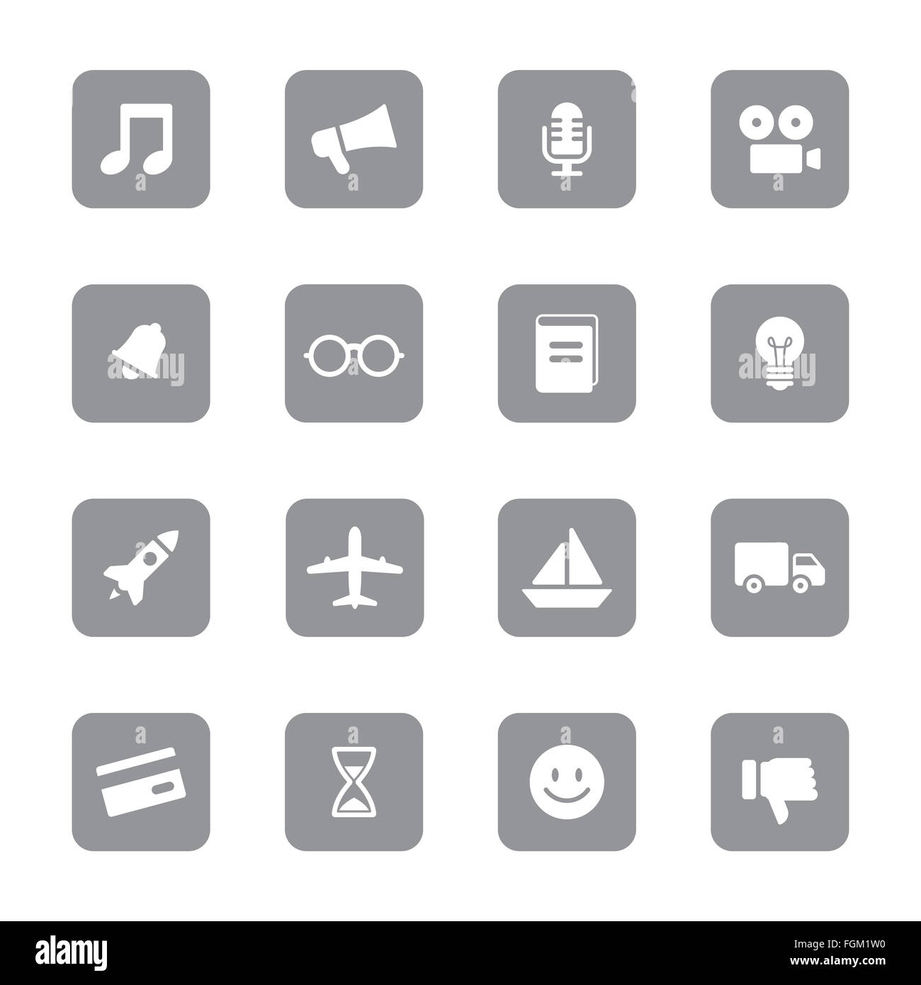[JPEG] web icon set 5 gris sur rectangle arrondi pour le web design, l'interface utilisateur (IU), l'infographie et de l'application mobile (apps) Banque D'Images