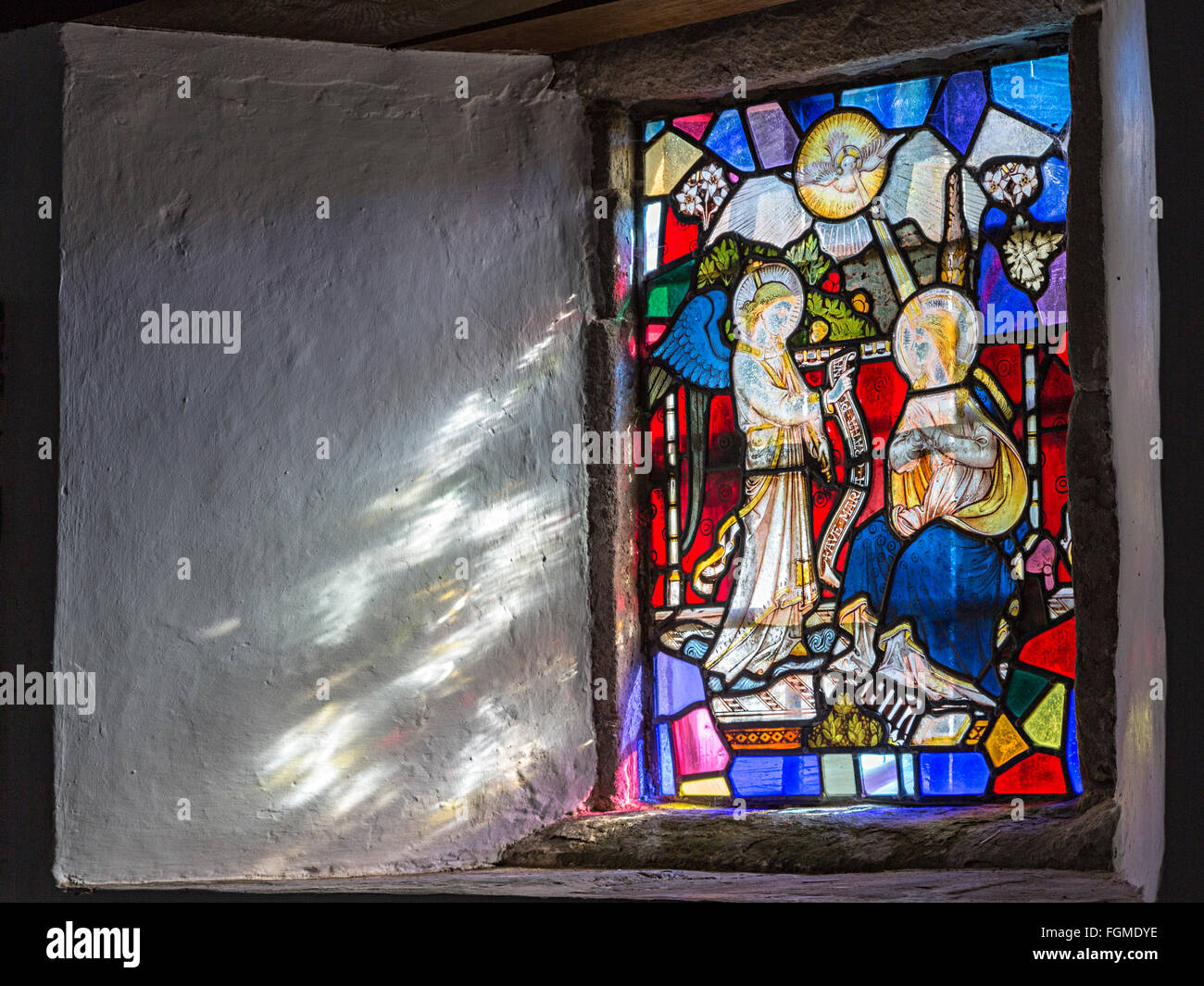 Vitrail, église St Partrishow Islow, près d'Abergavenny, Pays de Galles, Royaume-Uni Banque D'Images