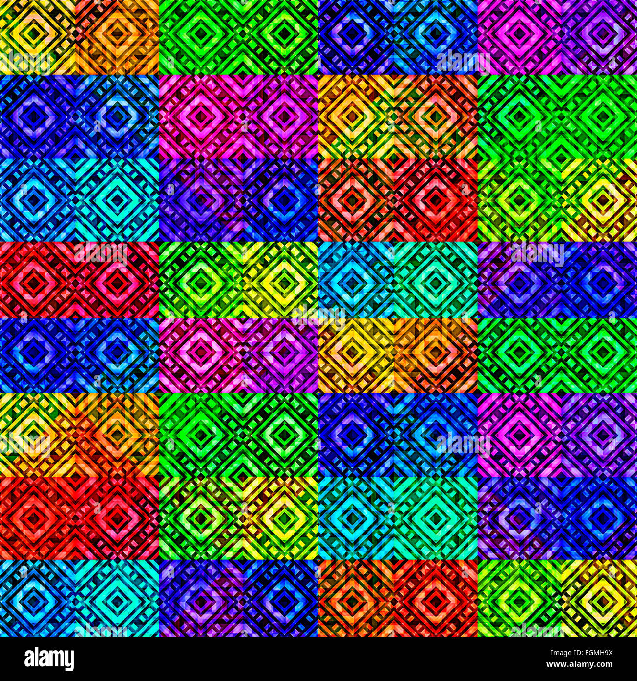 Art numérique et diamants géométrique abstrait motif carrés de fond transparente couleurs vives. multicolores Banque D'Images