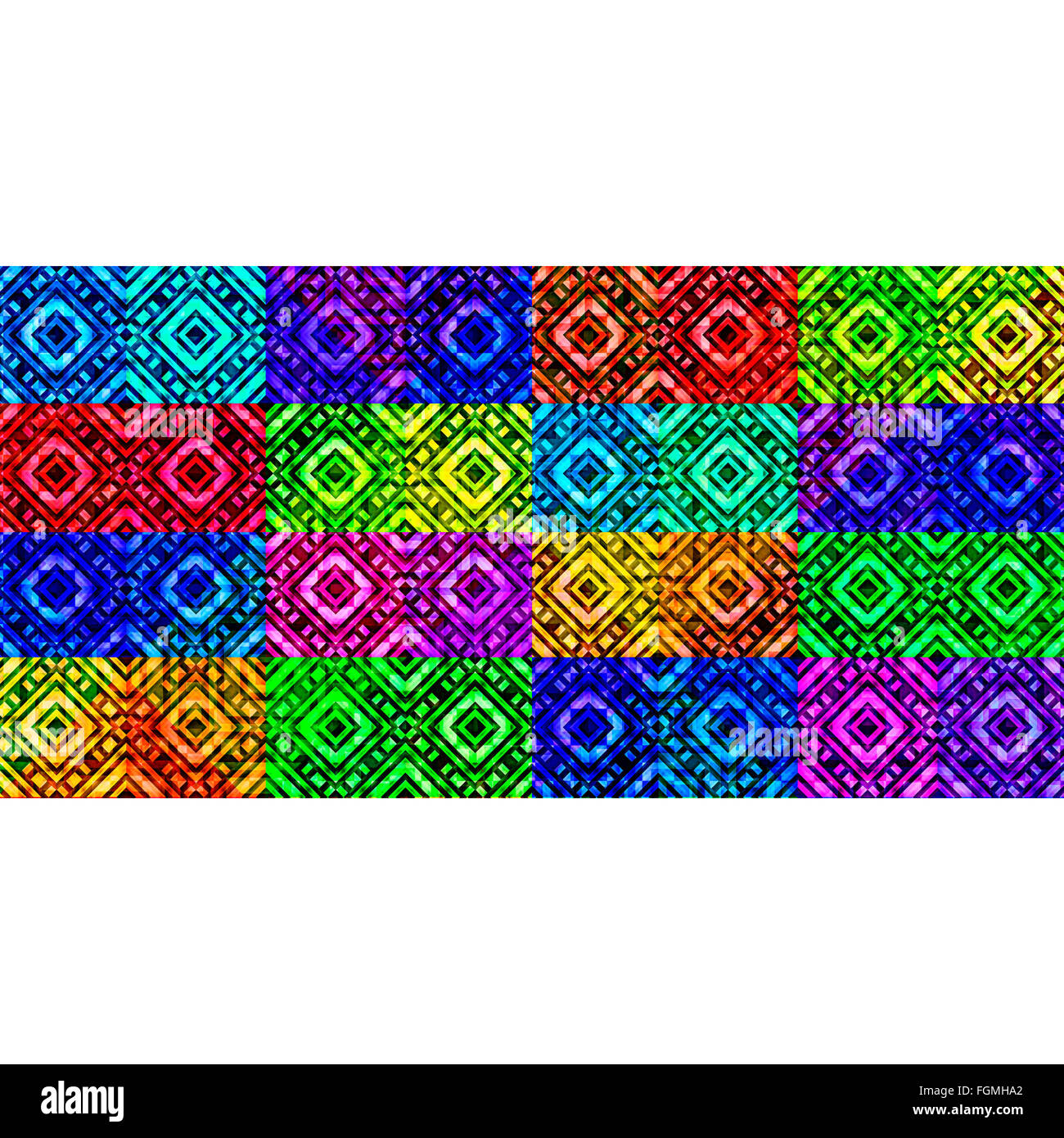 Art numérique et diamants géométrique abstrait motif rayures horizontales carrés multicolores en couleurs vives contre white Banque D'Images