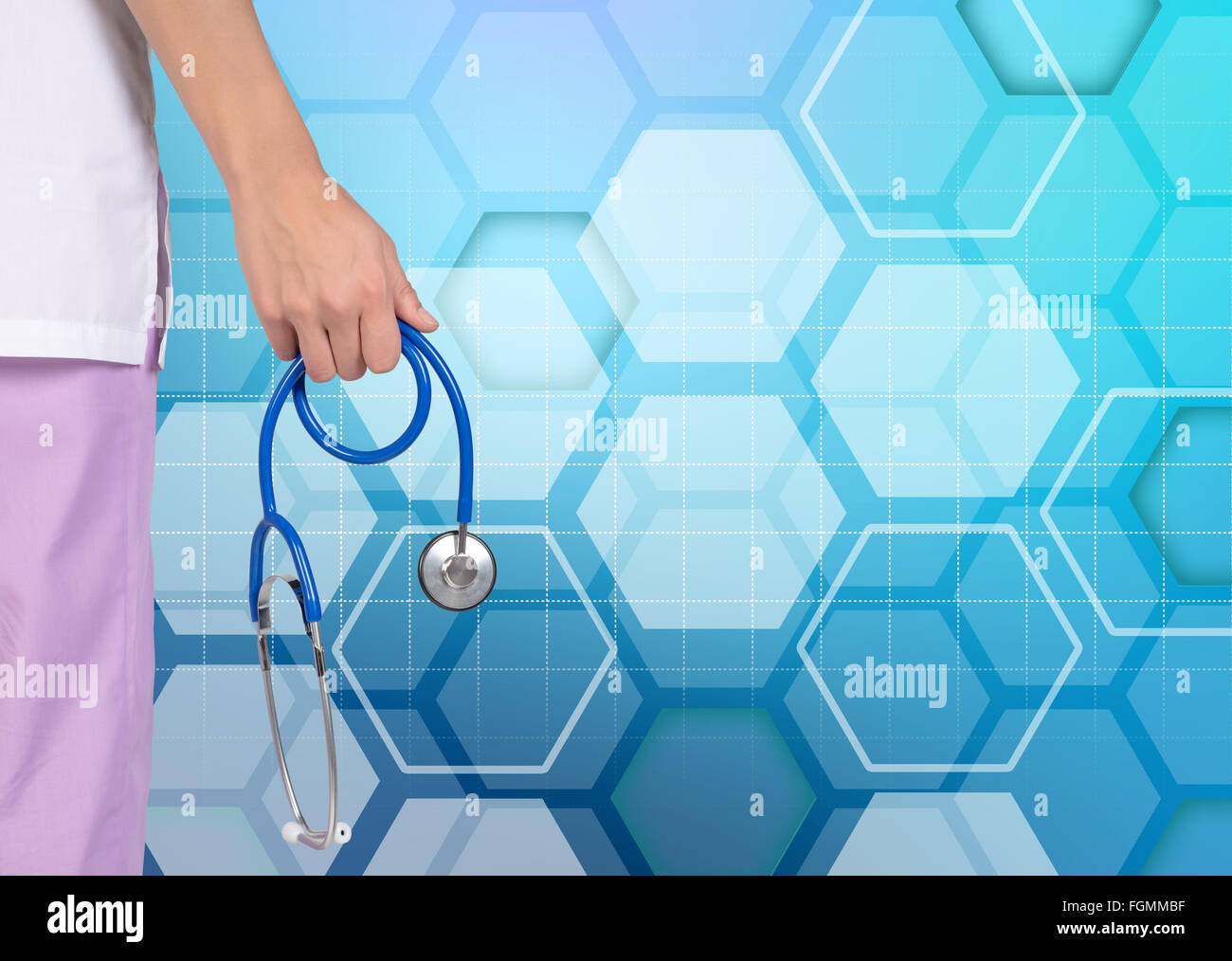 Doctor with stethoscope medical sur fond honecomb Banque D'Images