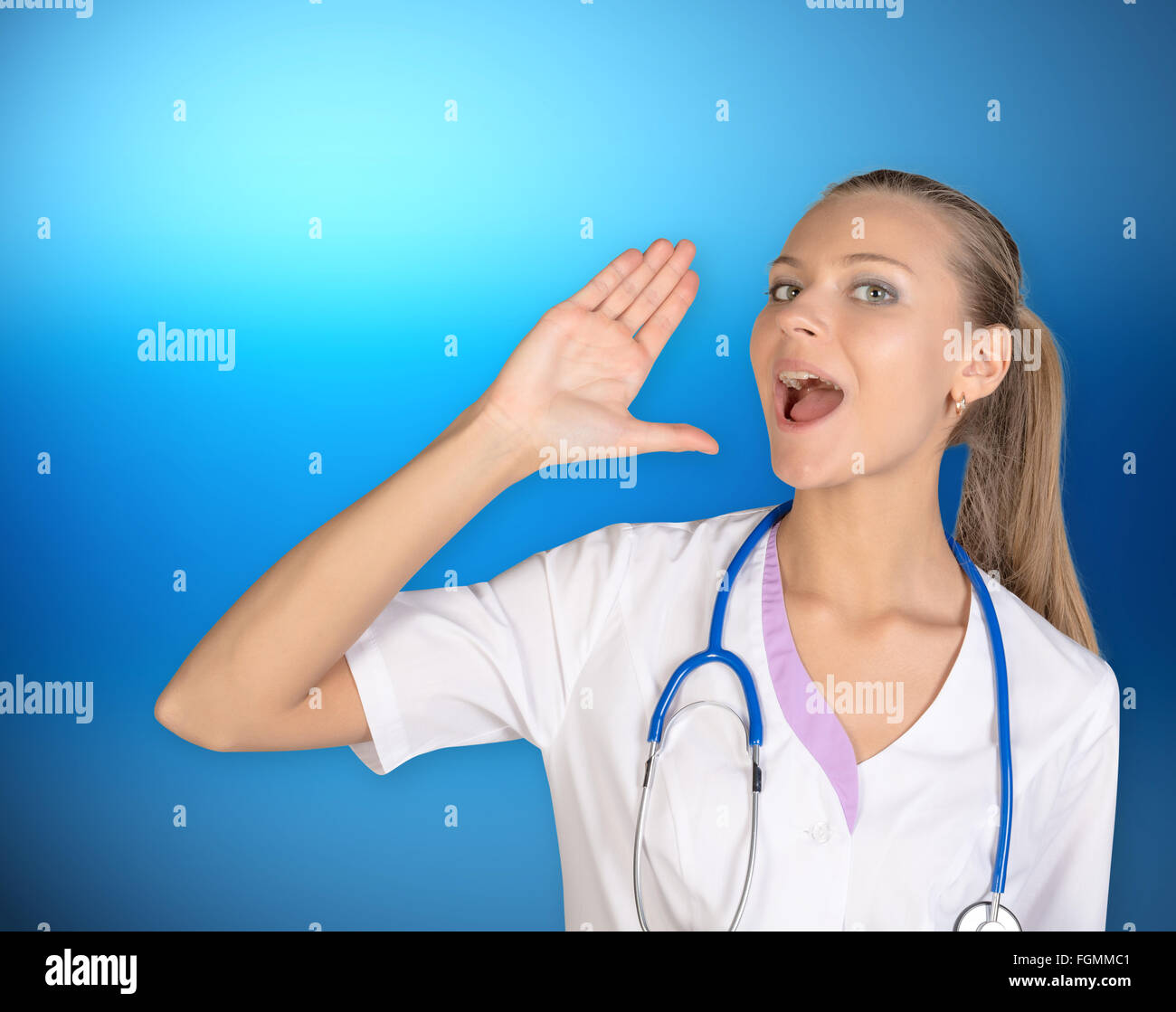 Médecin montre l'émotion comme si elle pleure Banque D'Images