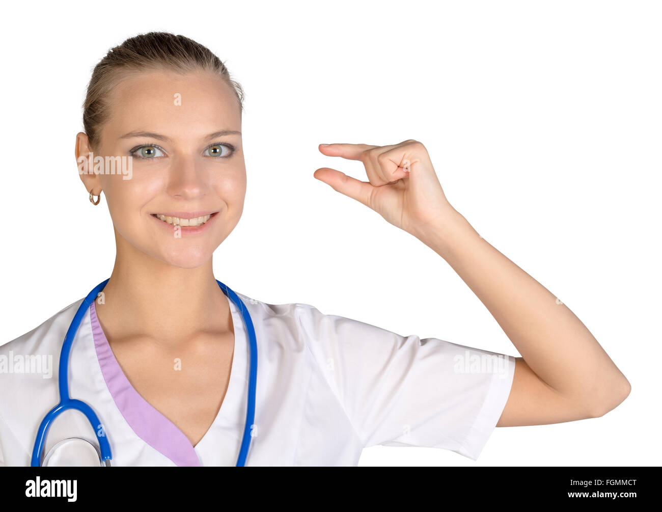 Montre stagiaire signe main petit exemplaire de l'espace. fond blanc Banque D'Images