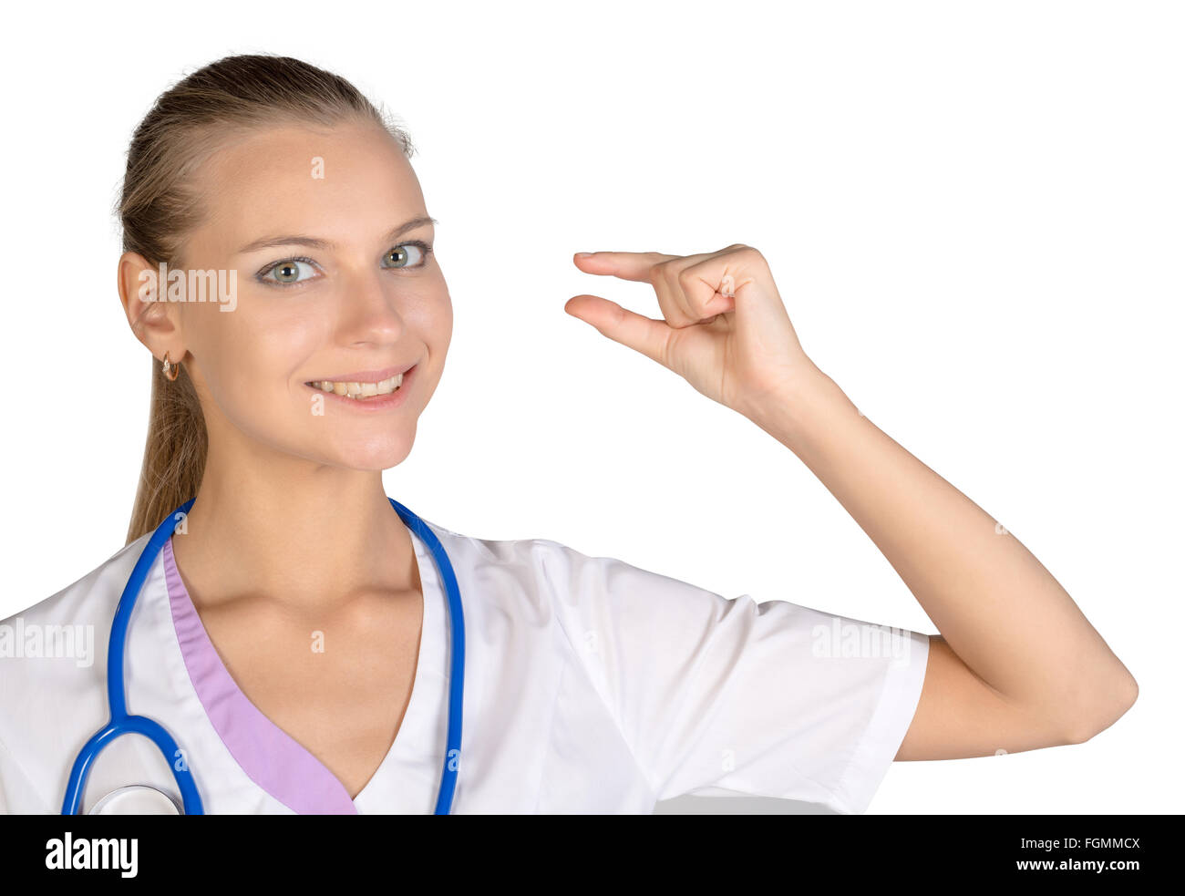 Montre stagiaire signe main petit exemplaire de l'espace. fond blanc Banque D'Images