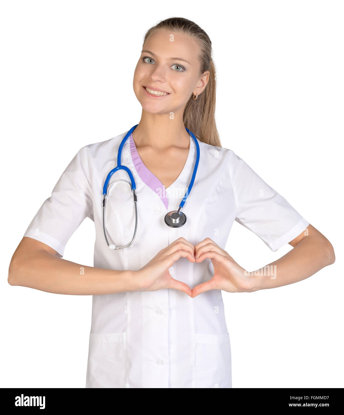 Montre stagiaire signe main coeur. Fond blanc Banque D'Images