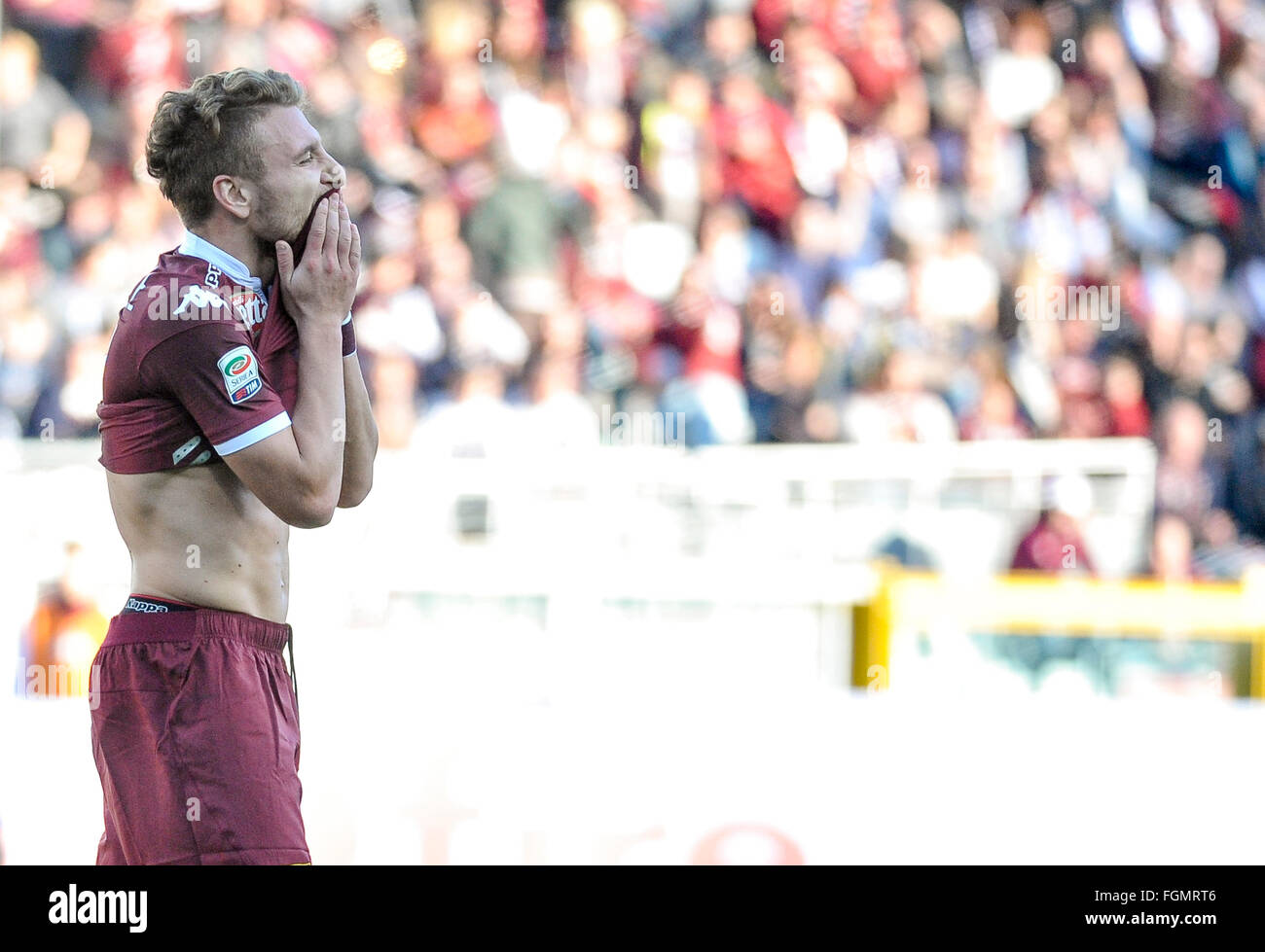 Turin, Italie. Feb 21, 2016. Ciro immobile est déçu après avoir raté une chance au cours de la série d'un match de football entre Torino FC et FC Carpi. Le résultat final du match est 0-0 © Nicolò Campo/Pacific Press/Alamy Live News Banque D'Images