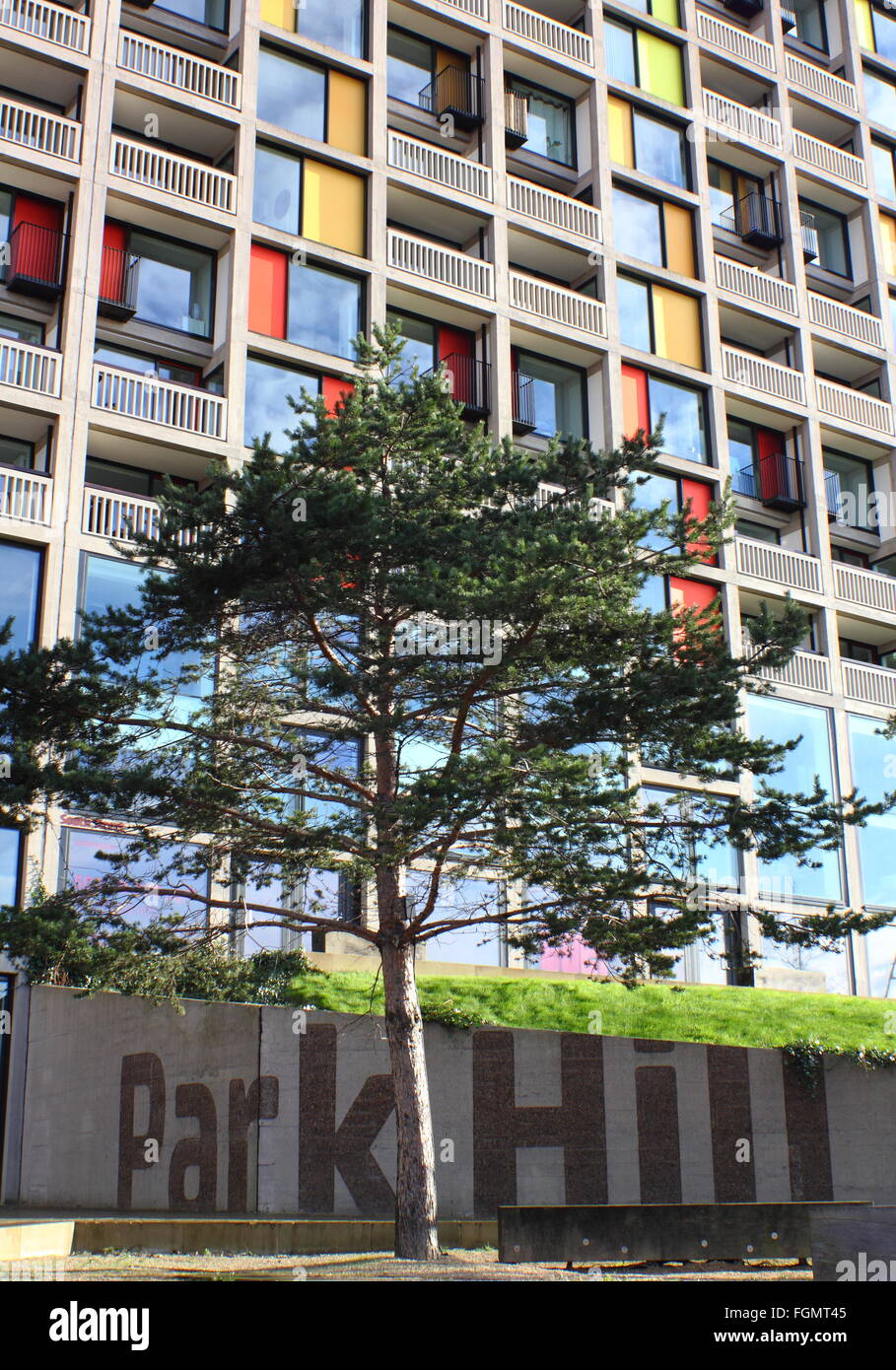 Un bloc d'appartements régénérée sur l'ensemble immobilier Park Hill énumérés dans la ville de Sheffield, South Yorkshire, Angleterre, Royaume-Uni Banque D'Images