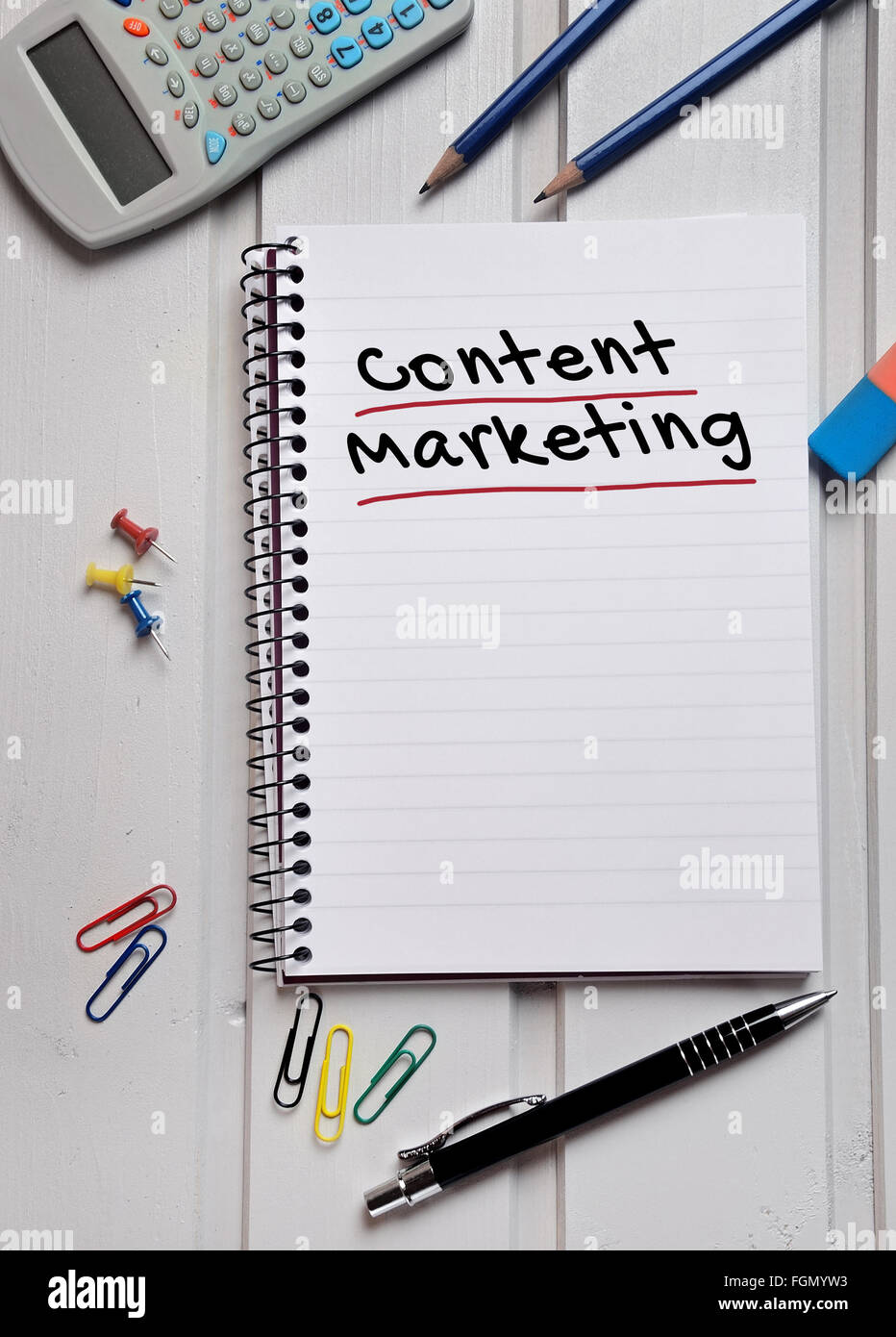Mot de marketing de contenu sur la page de l'ordinateur portable Banque D'Images