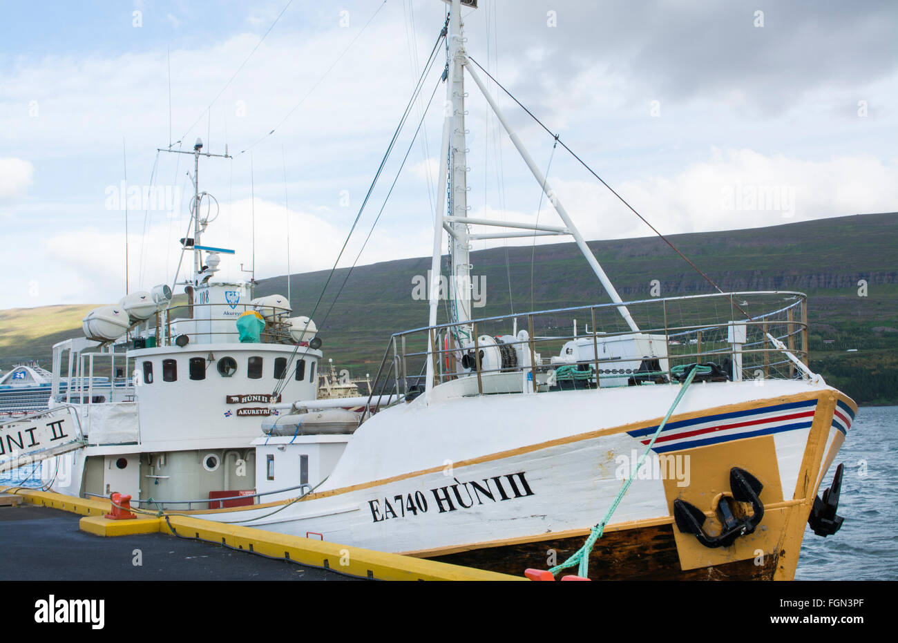 L'Islande Akureyri centre-ville centre de la deuxième plus grande ville d'un navire de croisière navire au port d'observation des baleines Banque D'Images