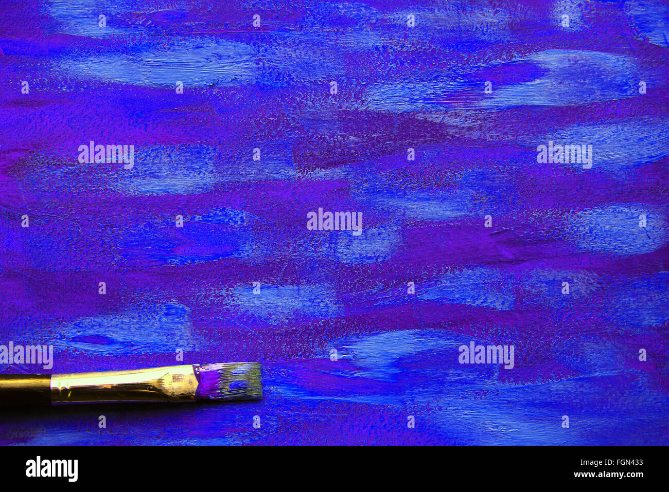 Gros plan de l'arrière-plan de la peinture bleu sur le pinceau Banque D'Images
