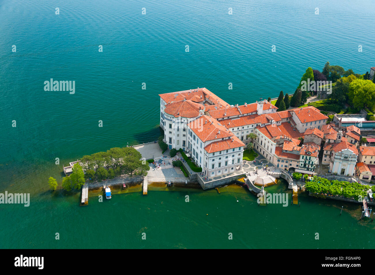 L'Italie, le Piémont, le lac Majeur, l'île Isola Bella, le Palazzo (vue aérienne) // Italie, Piémont, lac Majeur, l'île Isola Bel Banque D'Images