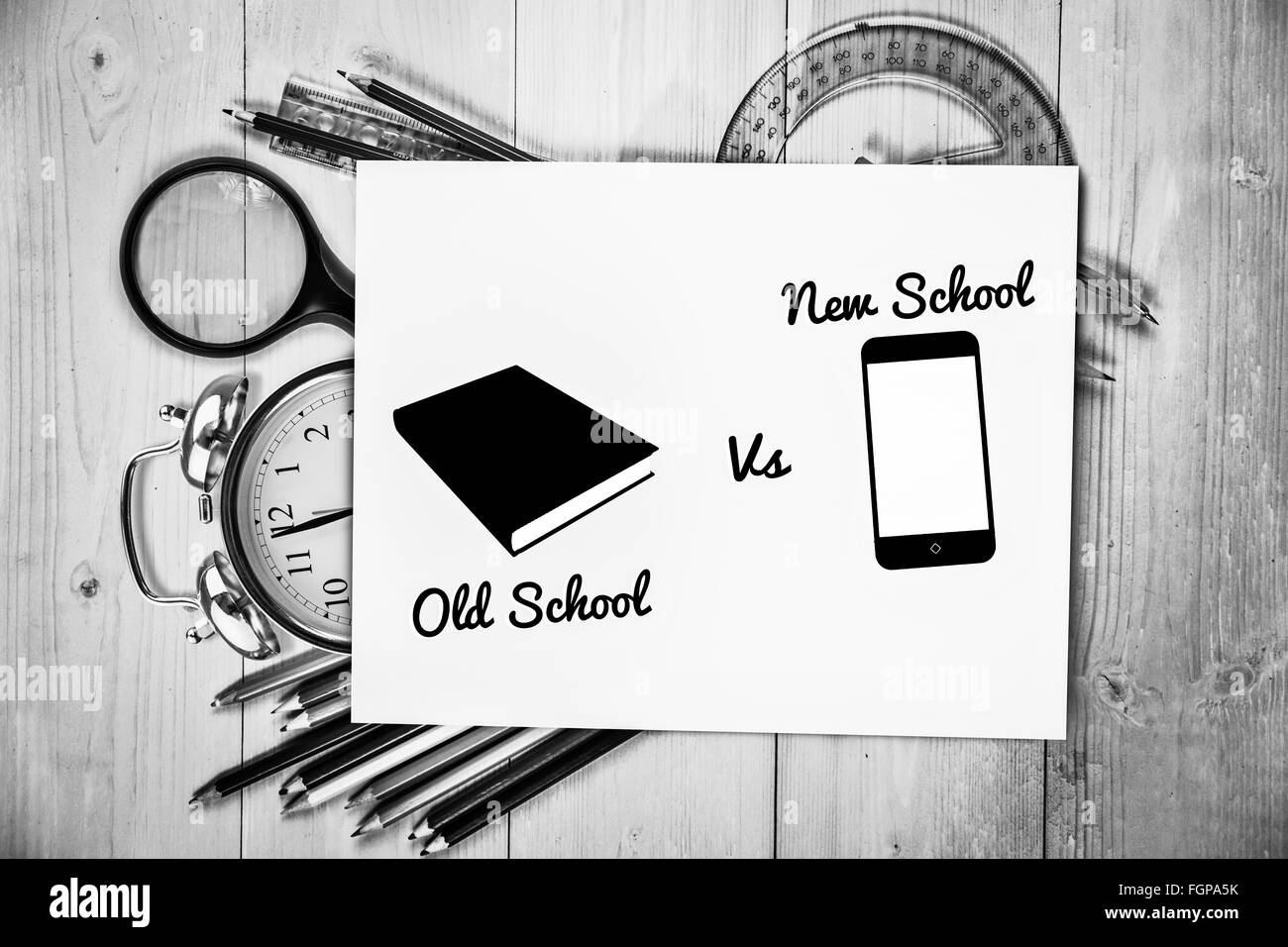 Image composite de vieille école vs nouvelle école Banque D'Images