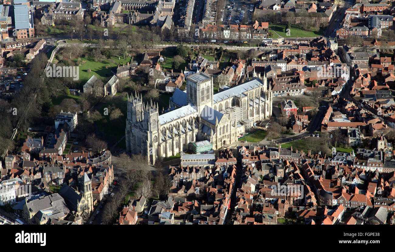 Vue aérienne de la cathédrale York Minster, dans le North Yorkshire, UK Banque D'Images