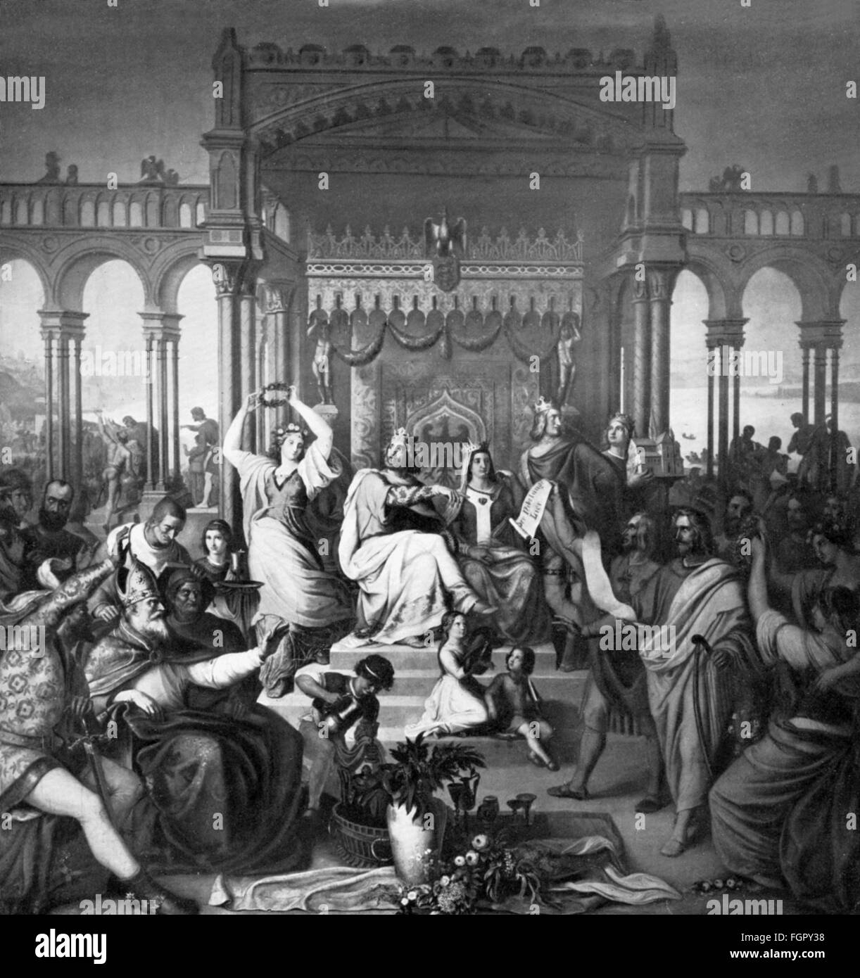 Frederick I 'Barbarossa', vers 1123 - 10.6.1190, empereur romain depuis 18.6.1155 - 10.6.1190, célébrant la pentecôte au jour de la cour de Mayence 1184, après peinture, par Julius Schnorr von Carolsfeld (1794 - 1872), 19e siècle, droits additionnels-Clearences-non disponible Banque D'Images