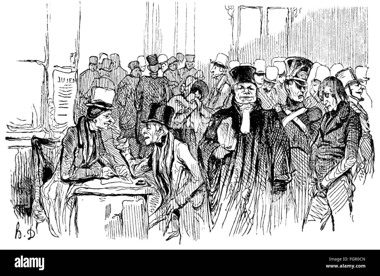 justice, avocats, dans le foyer des tribunaux, par Honoré Daumier (1808 - 1879), coupe de bois, de: 'Chronique de Paris', Paris, 10.7.1836, droits additionnels-Clearences-non disponible Banque D'Images